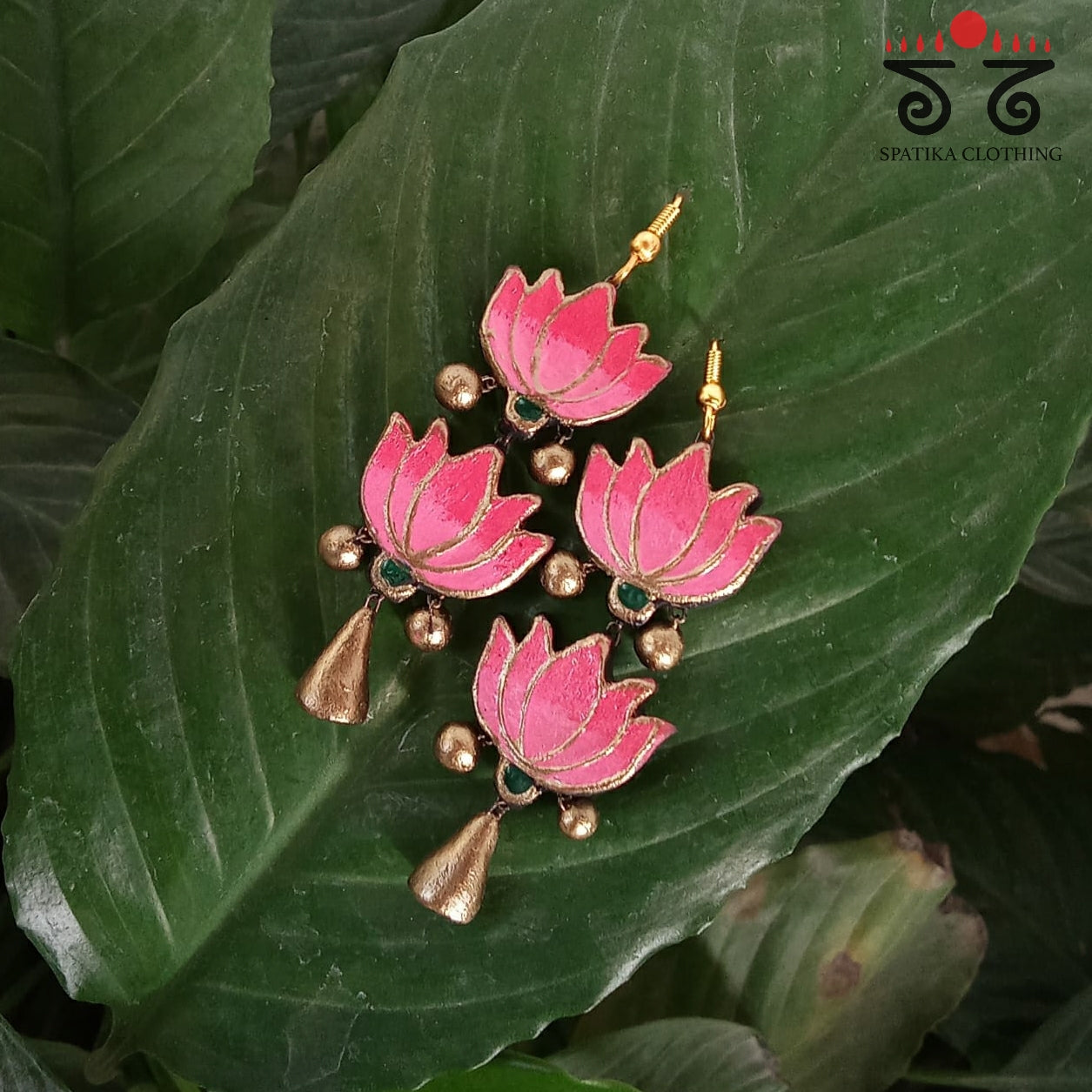 The Double Lotus Jhumka - Terracotta