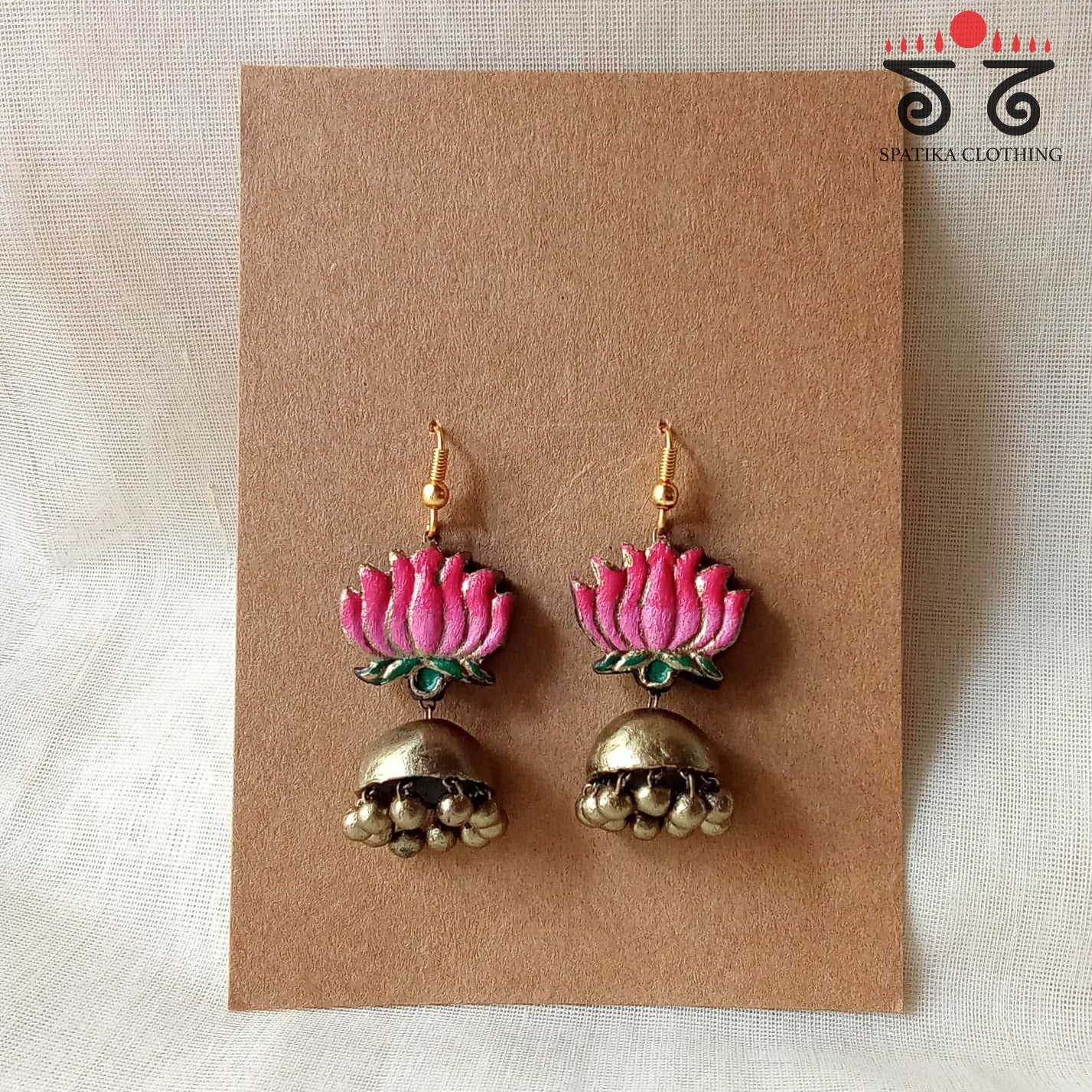 The Single Lotus Jhumka - Terracotta