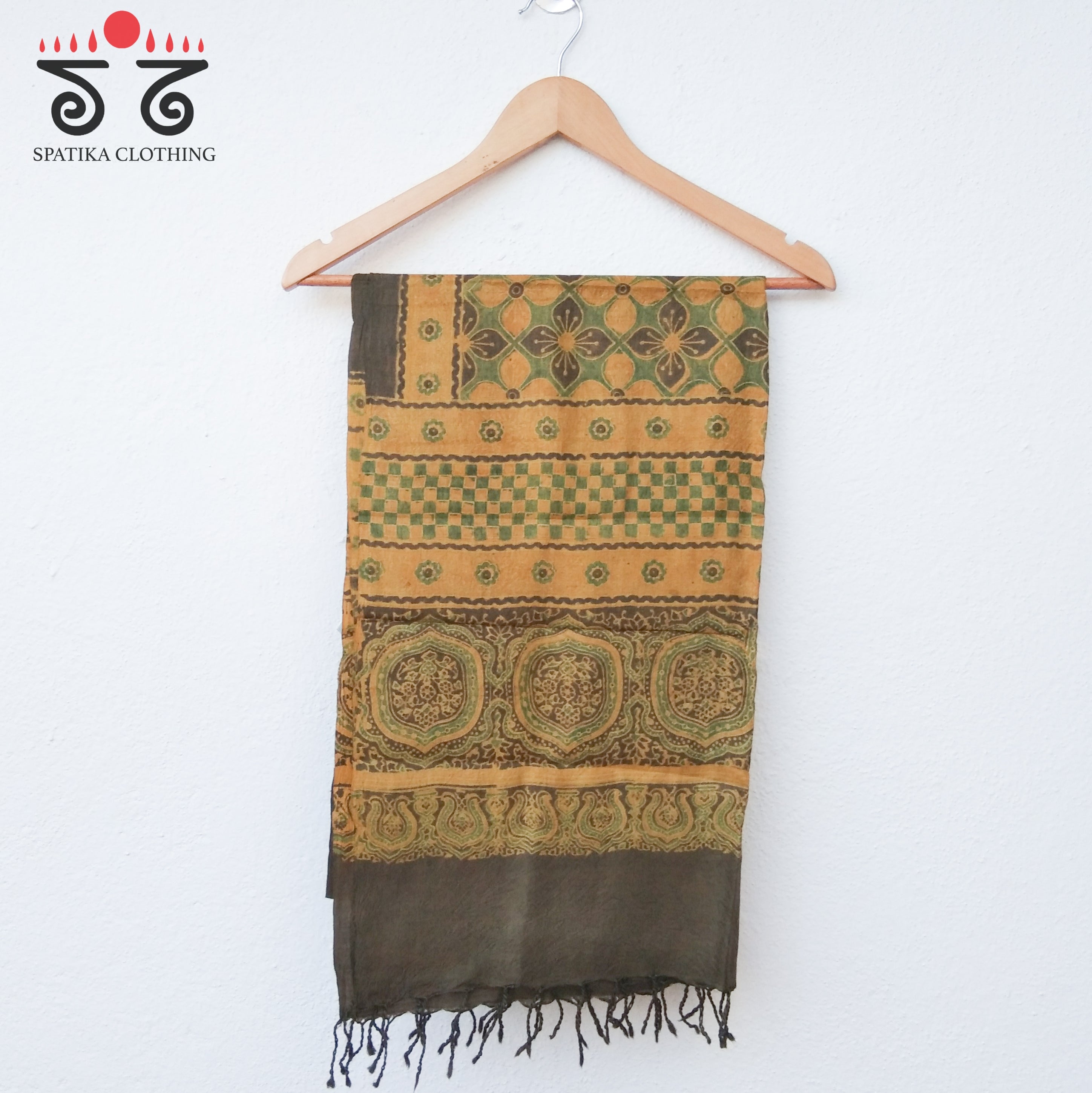 Ajrakh On Tussar Stole - Natural Dyes