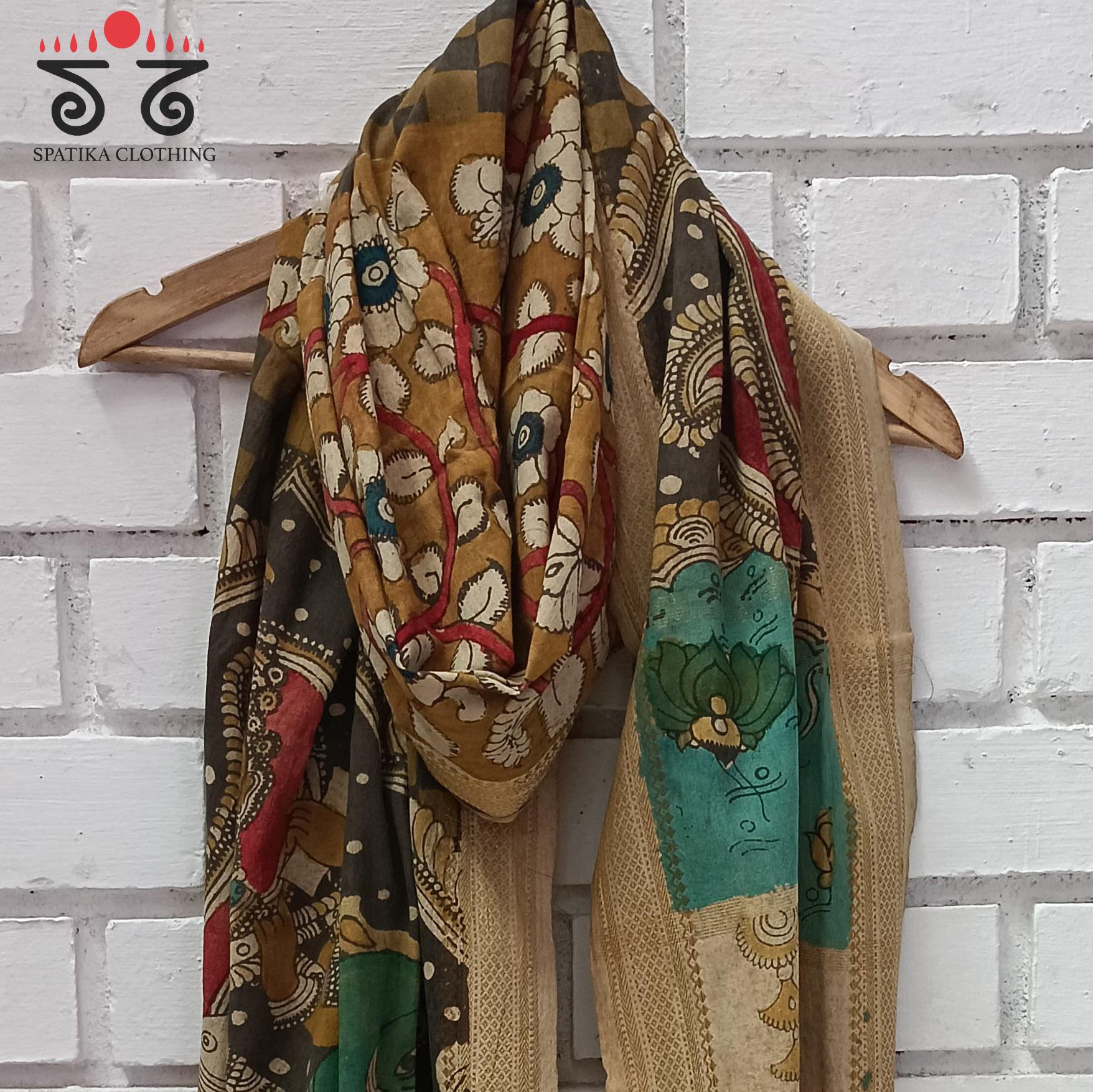 Pen Kalamkari Handpainted Dupatta
