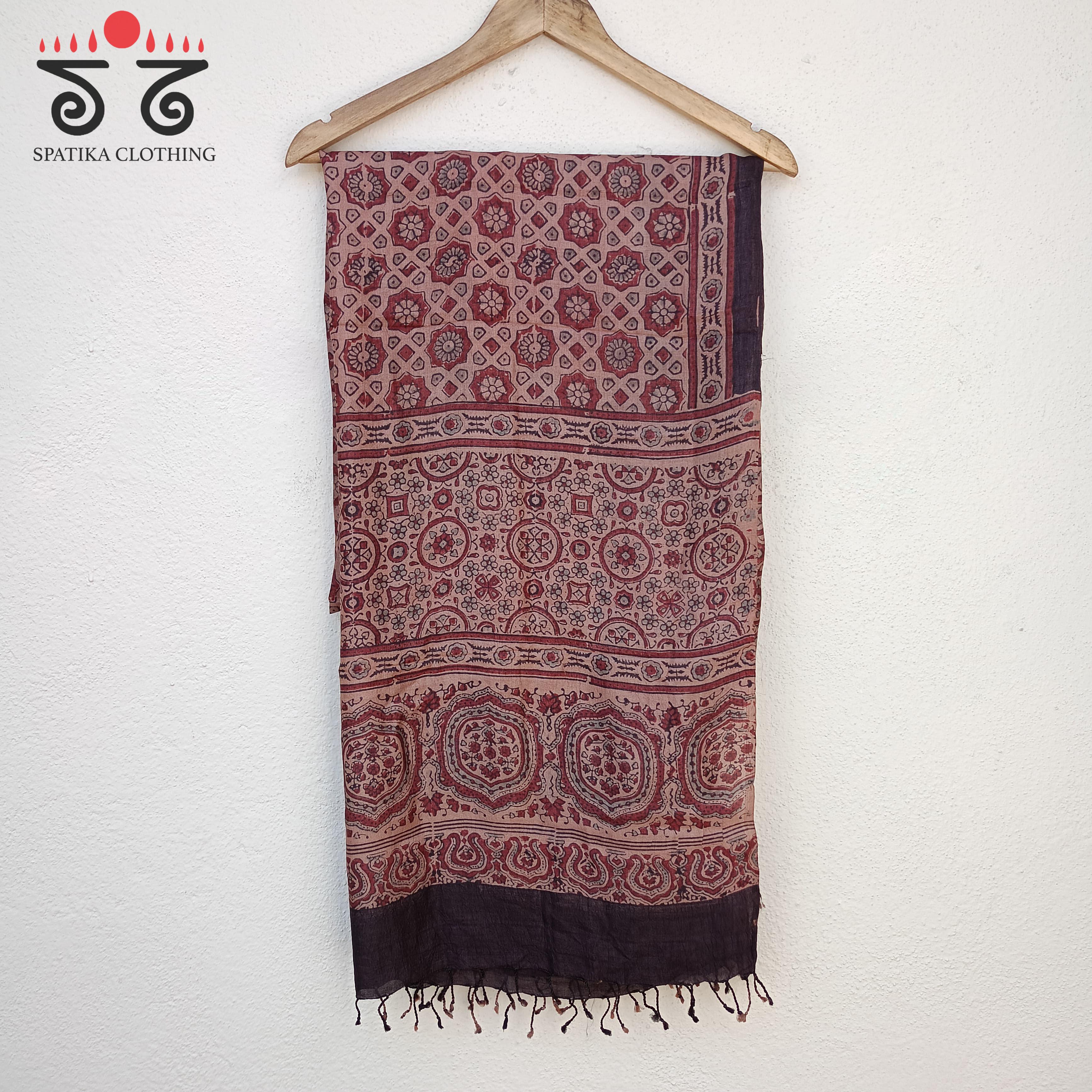 Ajrakh on Tussar Stole - Narural Dyes