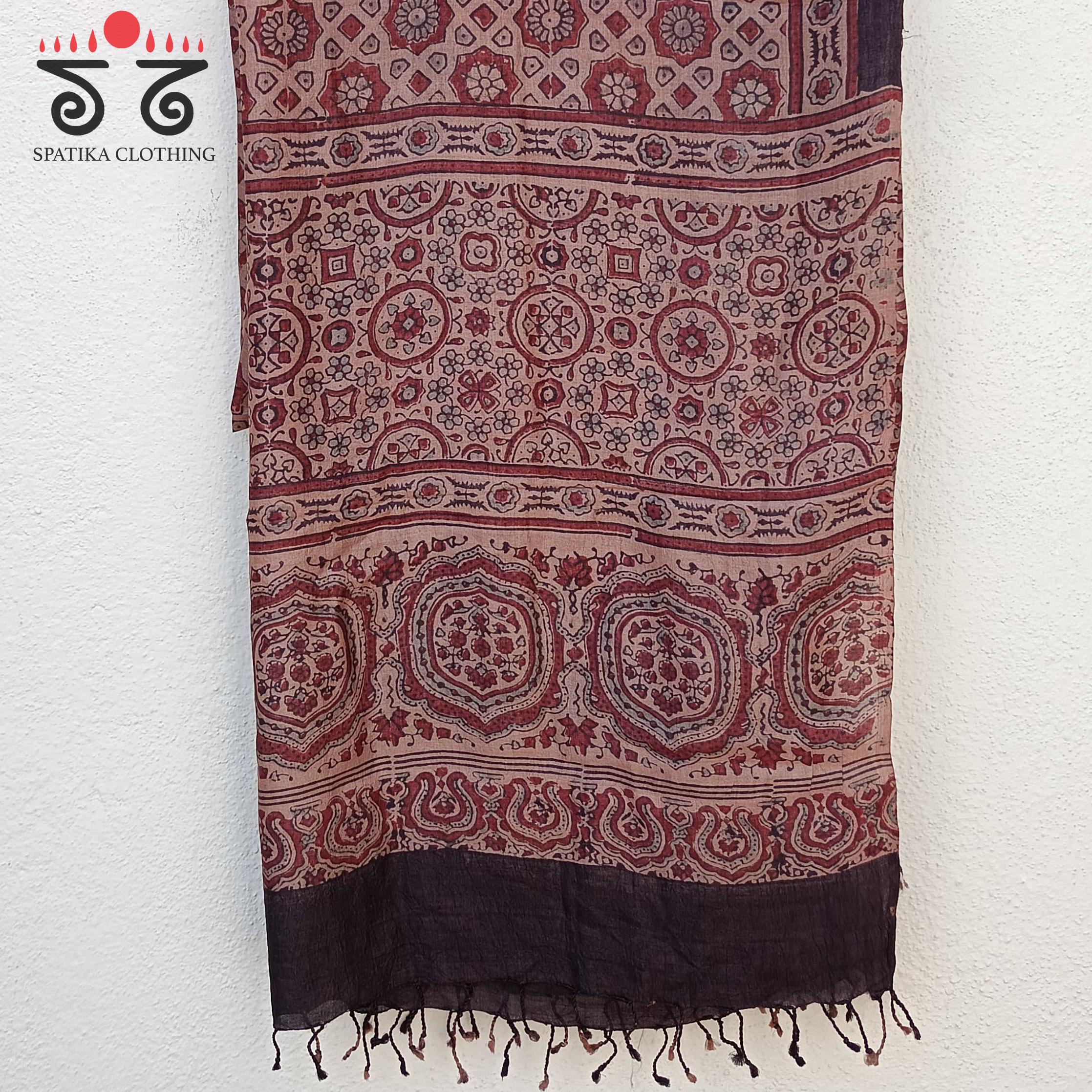 Ajrakh on Tussar Stole - Narural Dyes