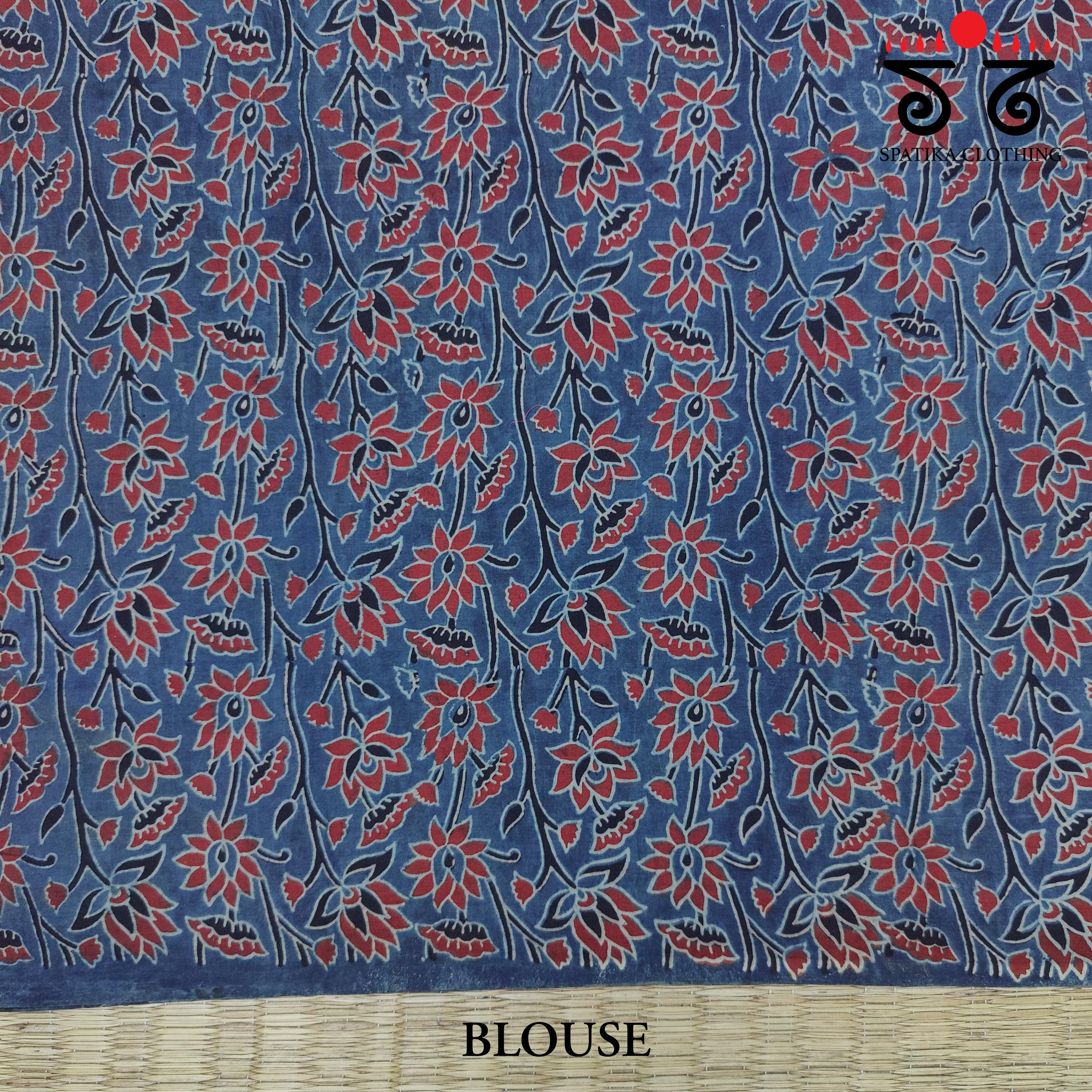 Ajrakh Handblock Print on Mulmul Cotton Saree