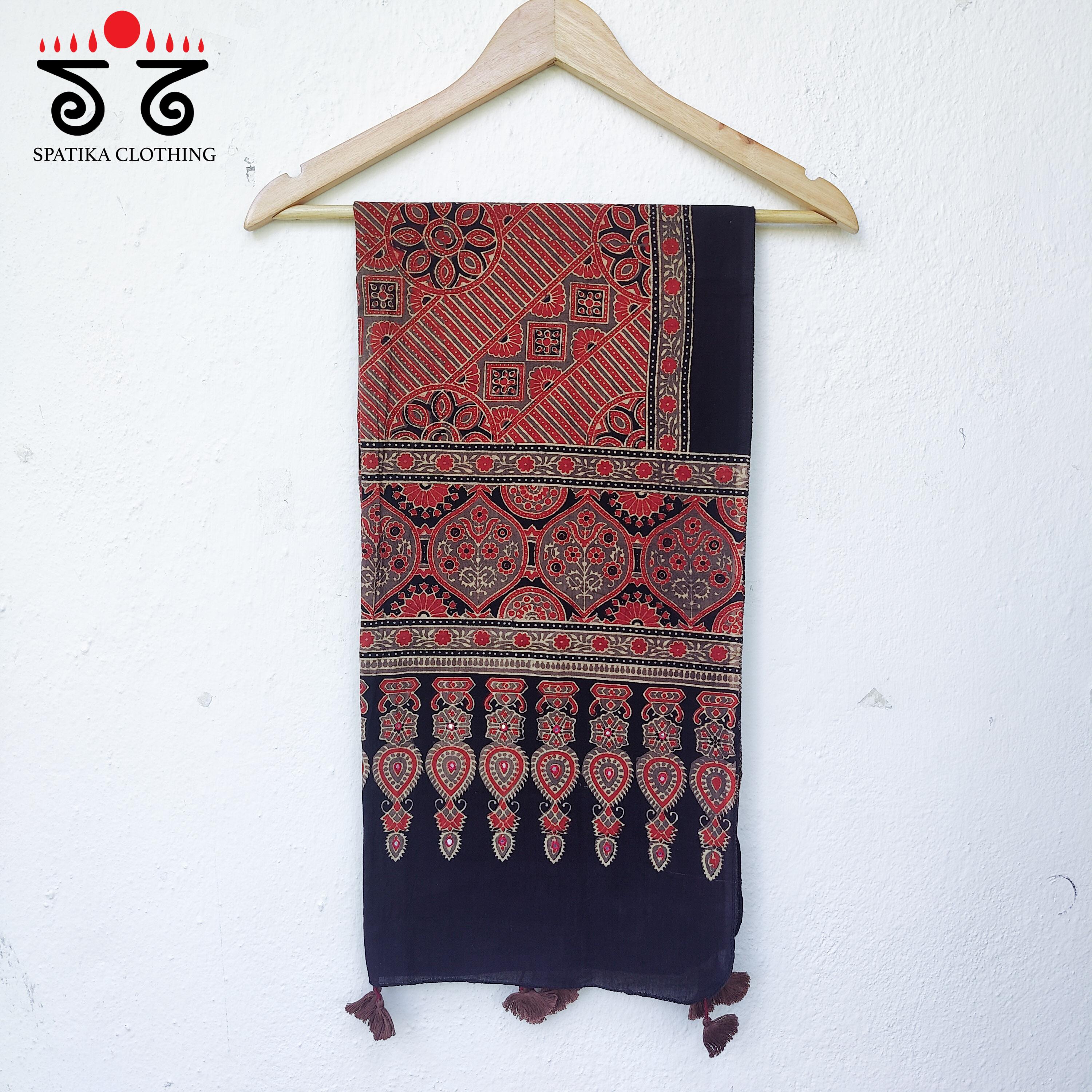 Ajrakh on Handwoven Cotton Stole - Natural Dyes