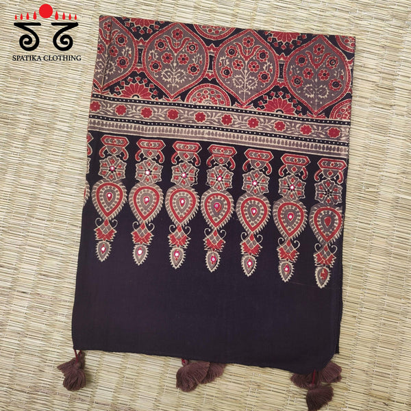 Ajrakh on Handwoven Cotton Stole - Natural Dyes