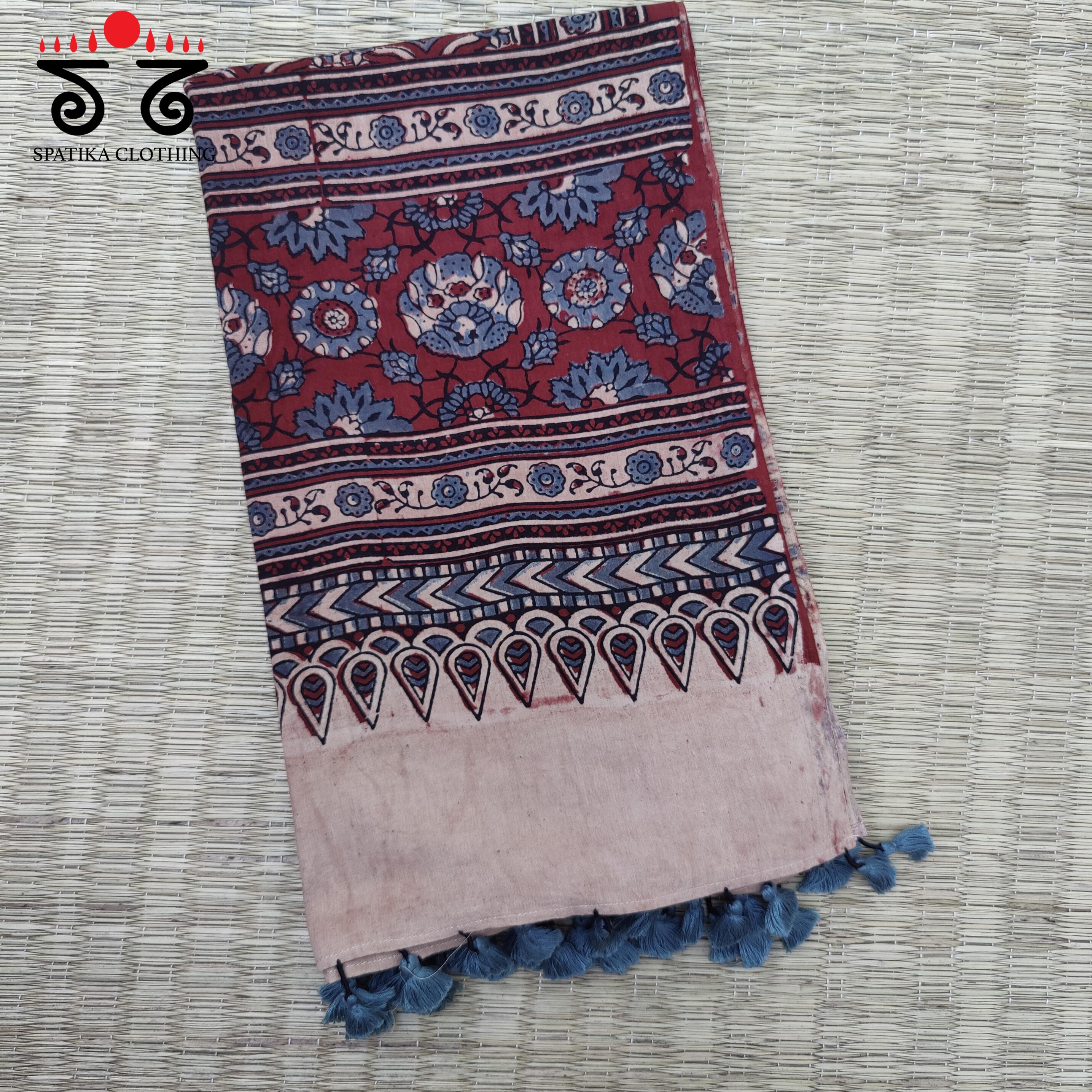 Ajrakh on Handwoven Cotton Dupatta - Natural Dyes