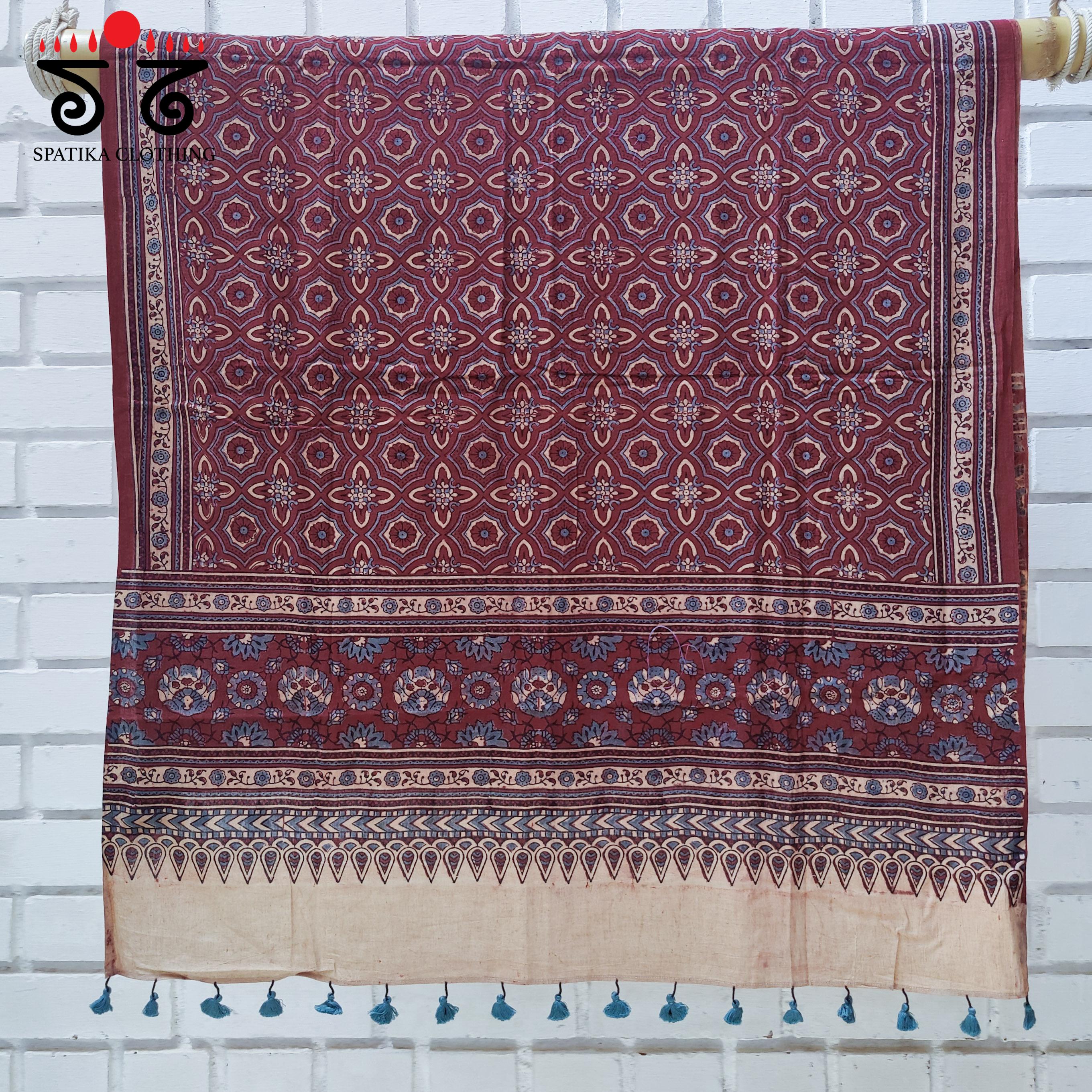 Ajrakh on Handwoven Cotton Dupatta - Natural Dyes