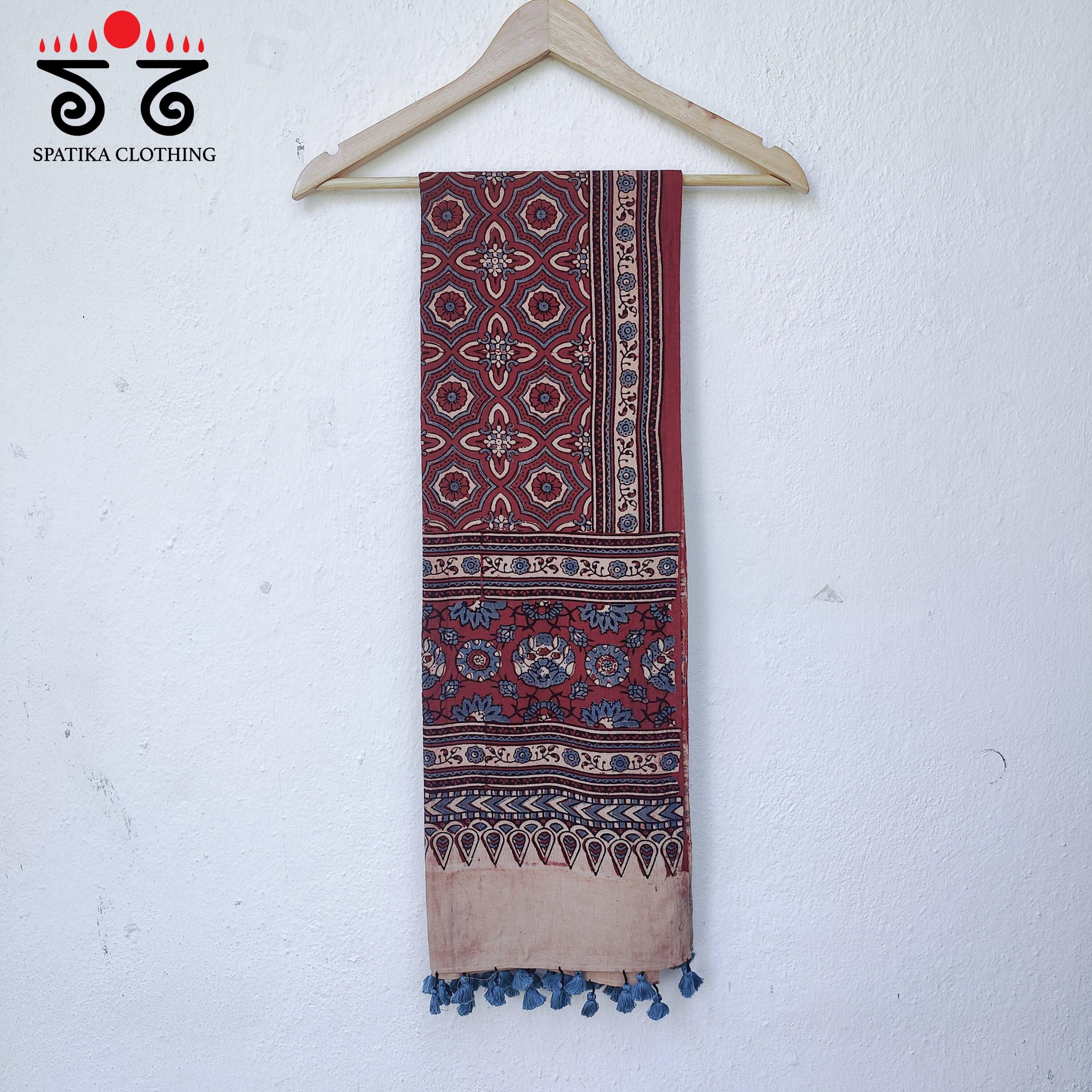 Ajrakh on Handwoven Cotton Dupatta - Natural Dyes