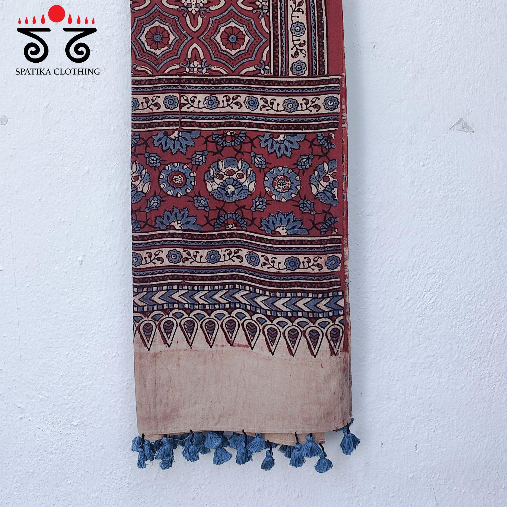 Ajrakh on Handwoven Cotton Dupatta - Natural Dyes