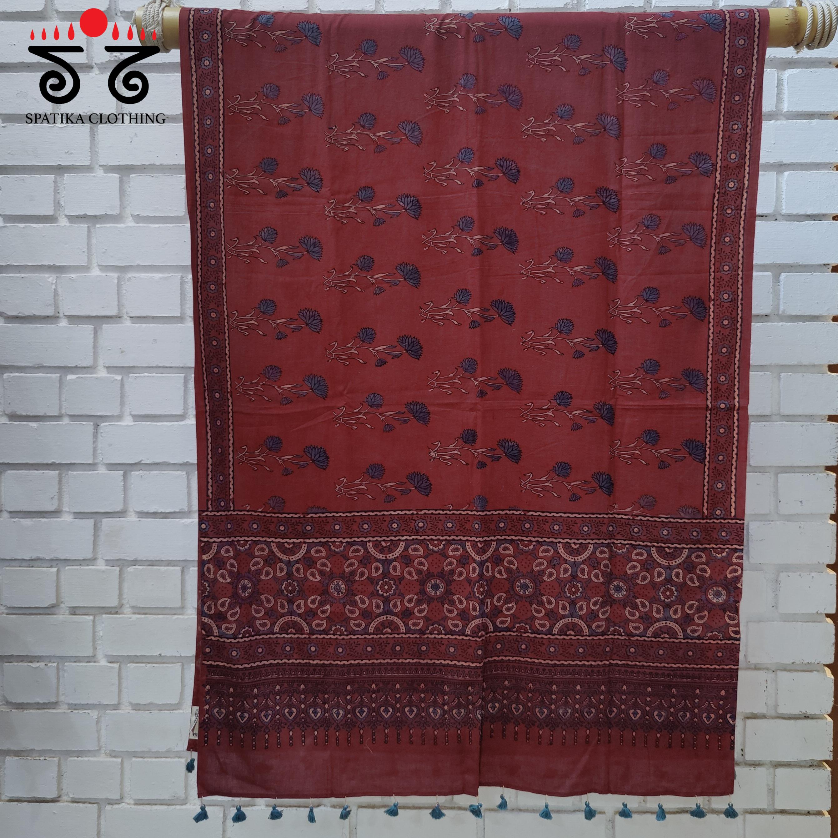 Ajrakh on Mulmul Cotton Dupatta - Natural Dyes