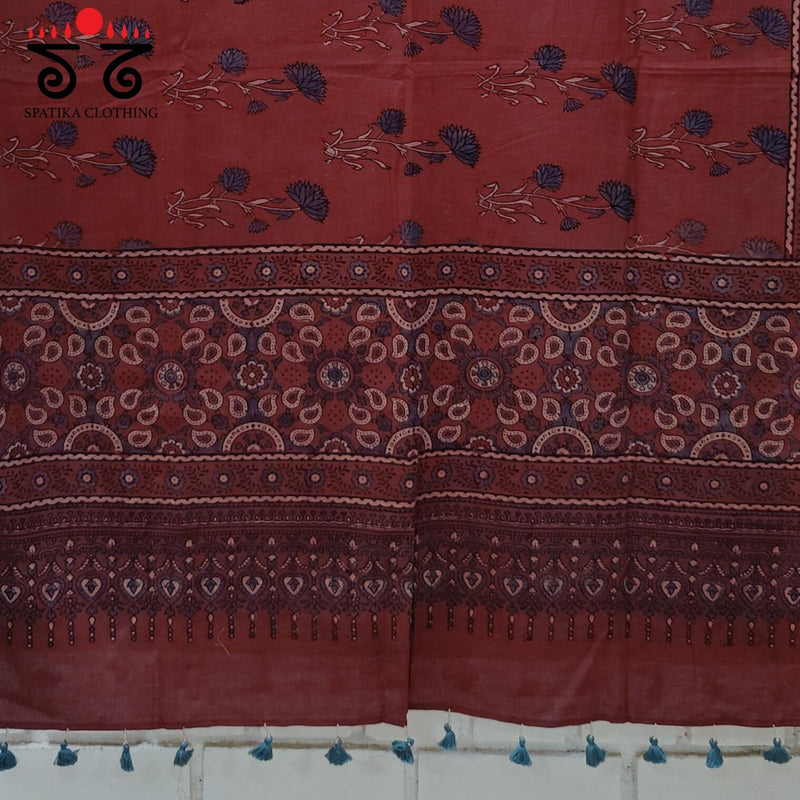 Ajrakh on Mulmul Cotton Dupatta - Natural Dyes