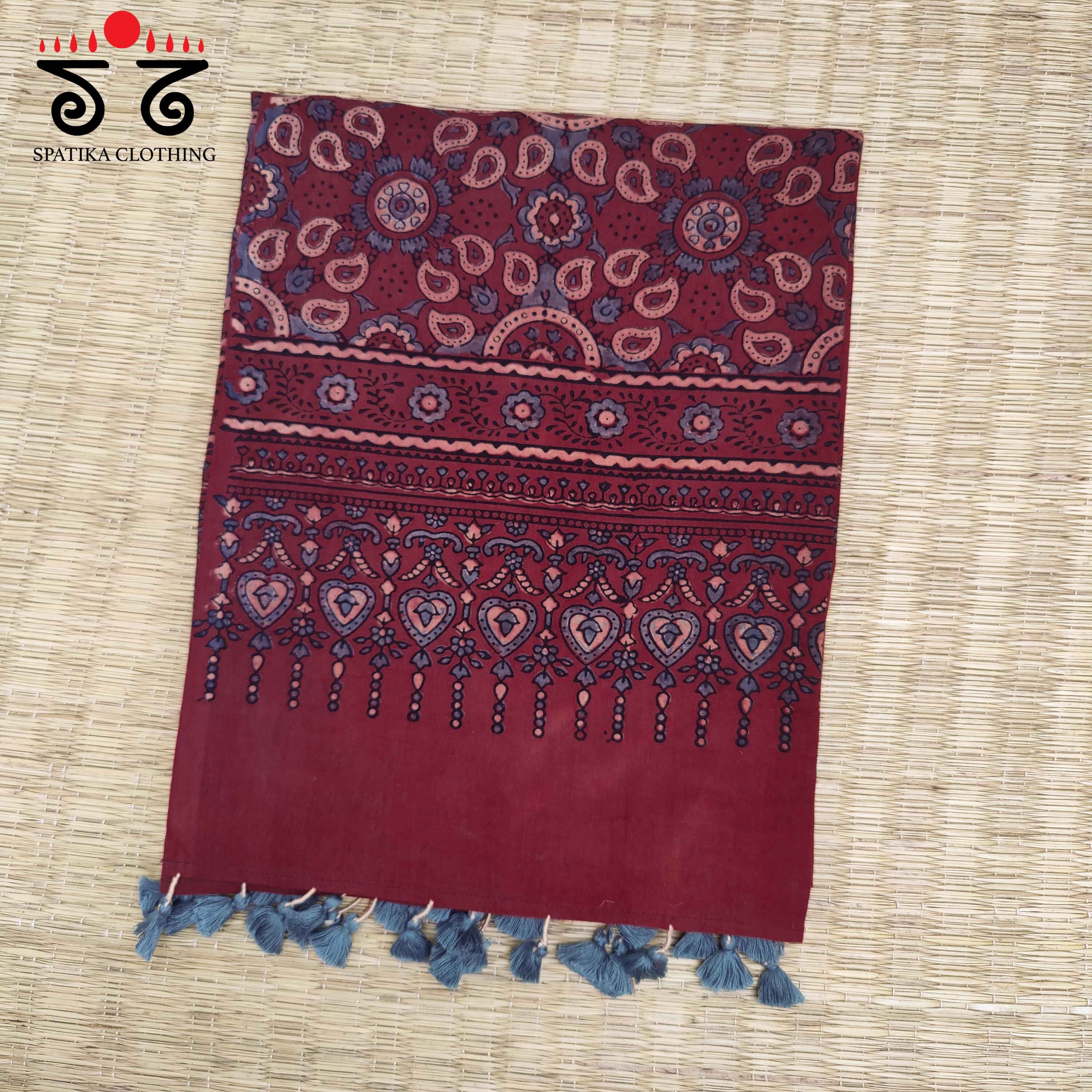 Ajrakh on Mulmul Cotton Dupatta - Natural Dyes