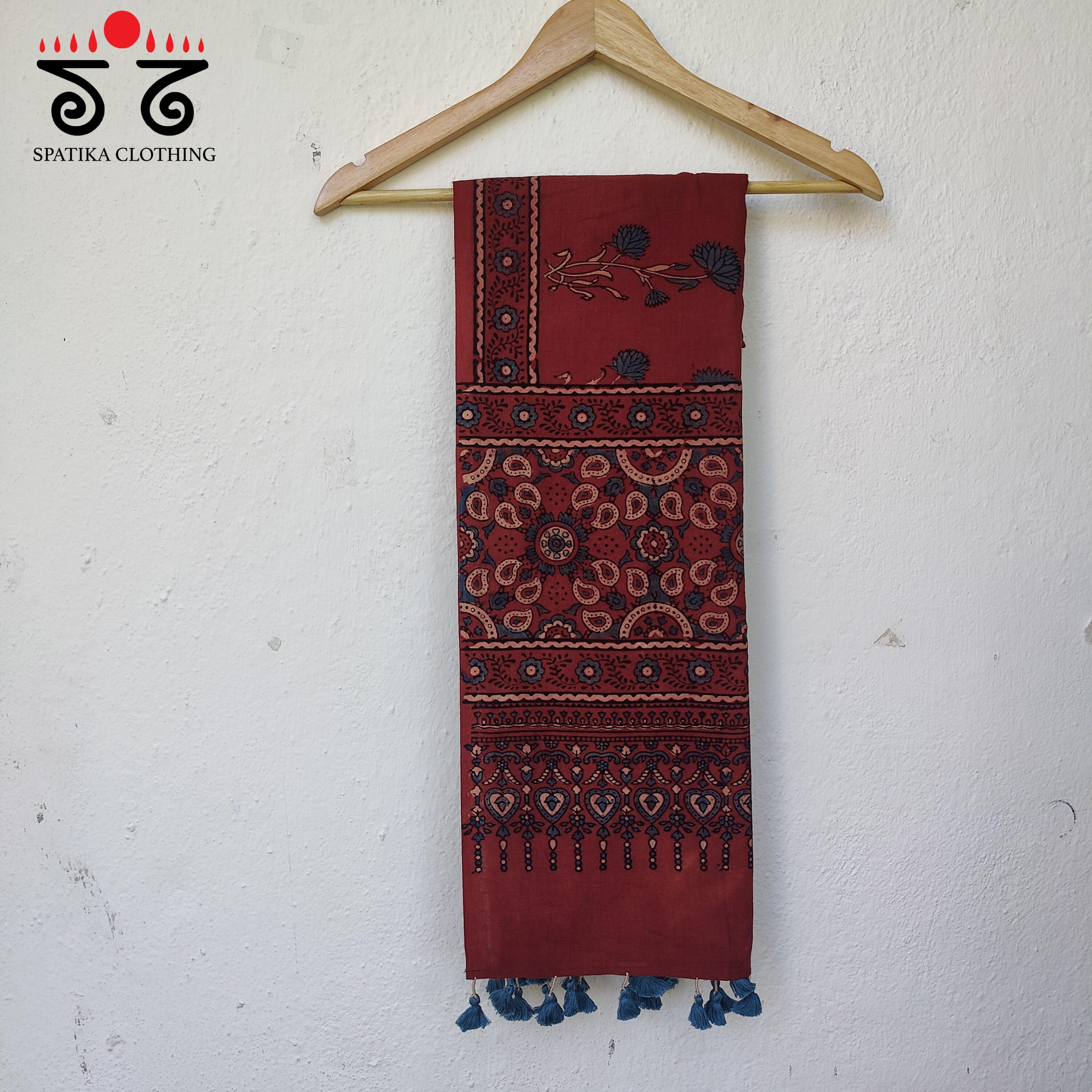 Ajrakh on Mulmul Cotton Dupatta - Natural Dyes
