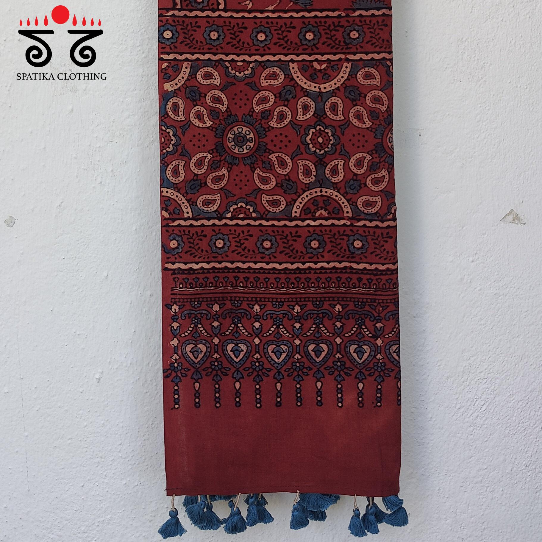 Ajrakh on Mulmul Cotton Dupatta - Natural Dyes