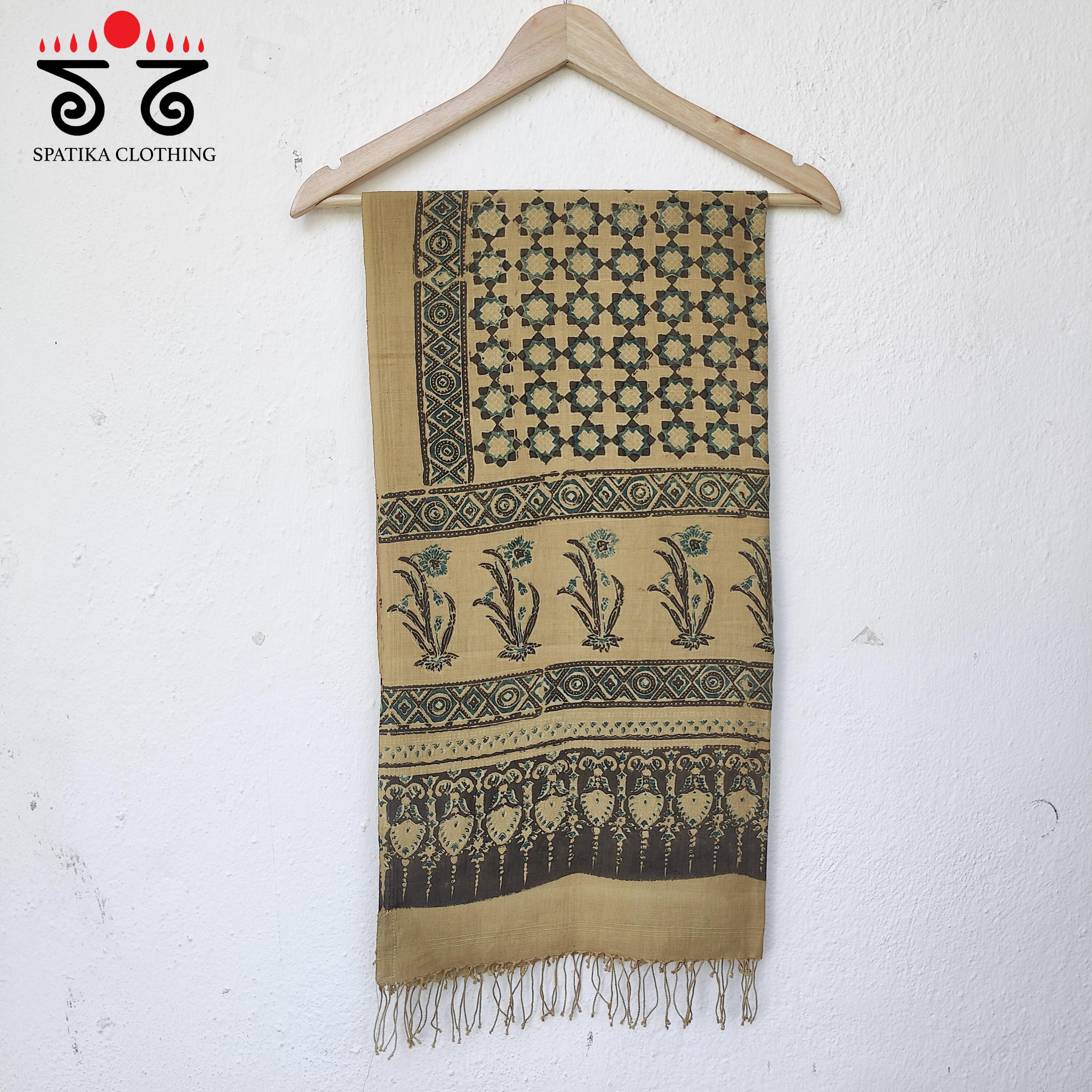 Ajrakh on Linen Cotton Dupatta - Natural Dyes