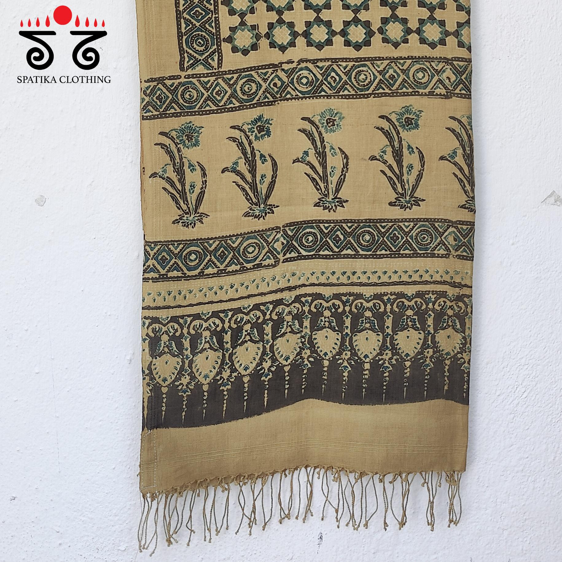 Ajrakh on Linen Cotton Dupatta - Natural Dyes