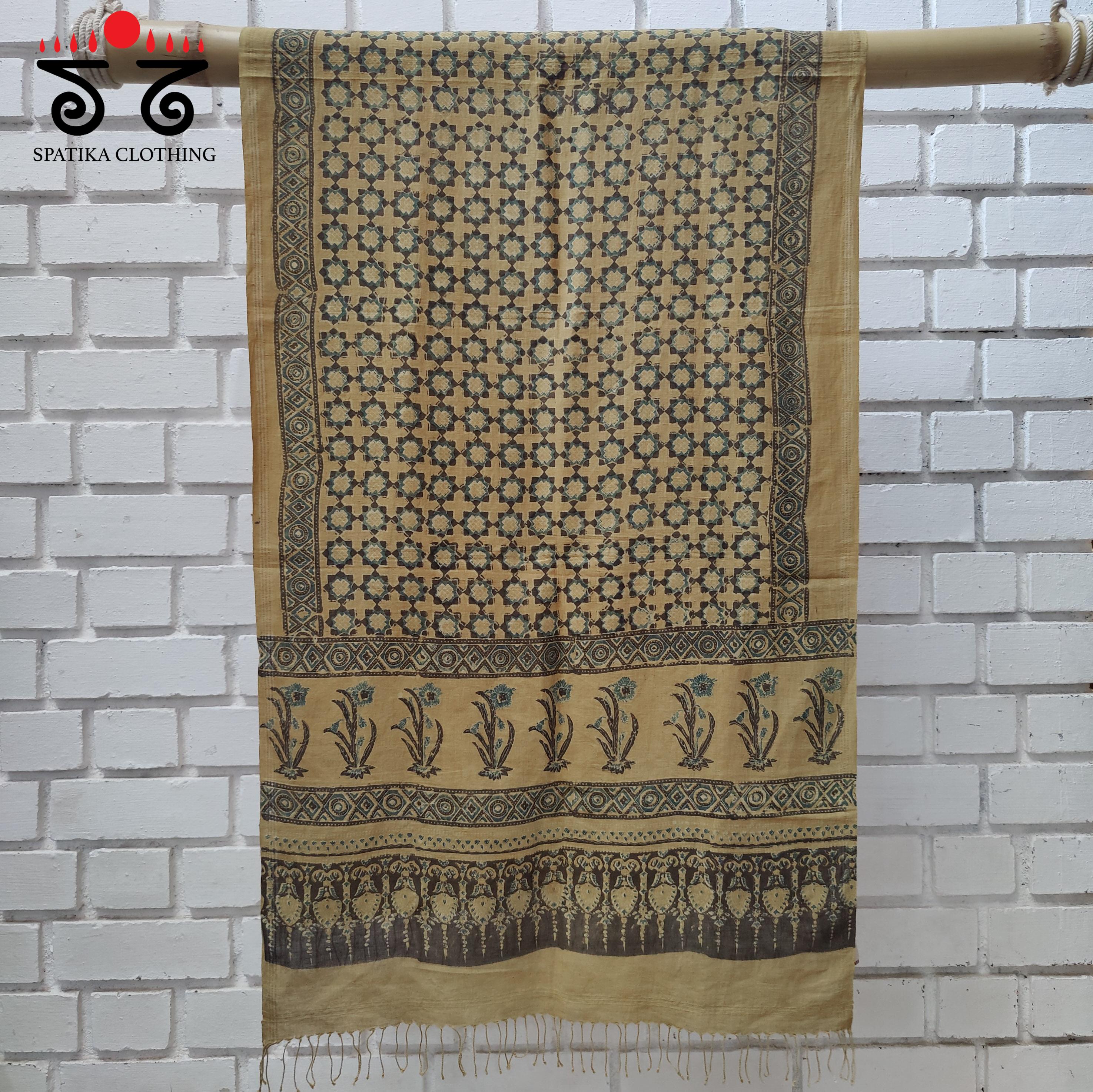 Ajrakh on Linen Cotton Dupatta - Natural Dyes
