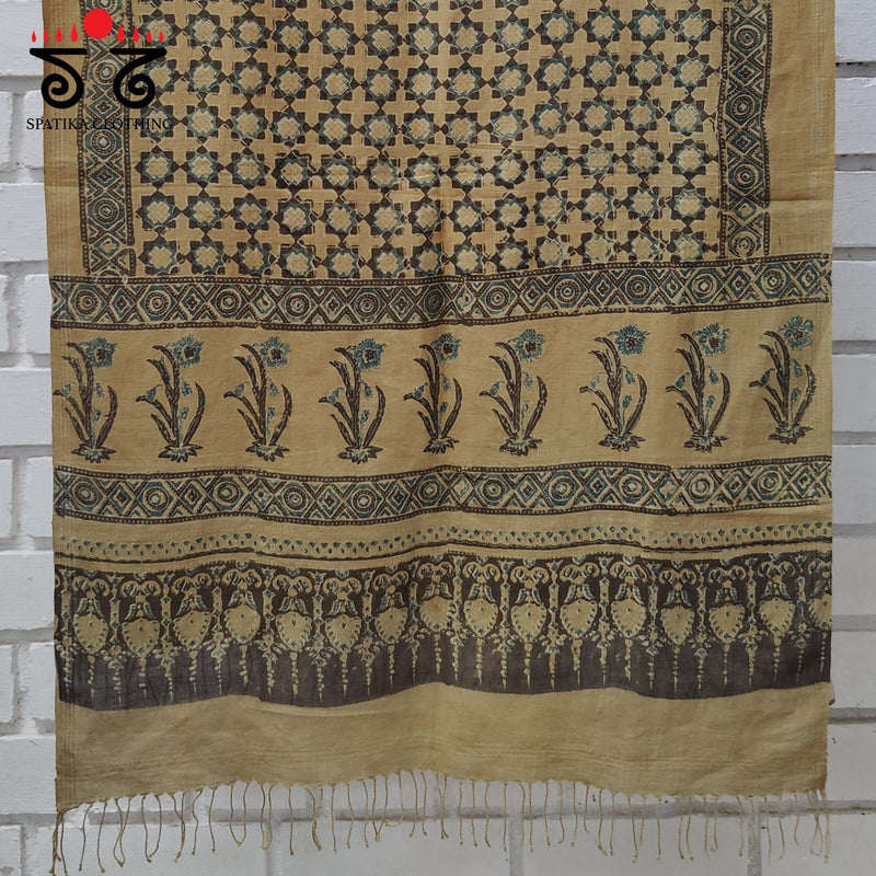 Ajrakh on Linen Cotton Dupatta - Natural Dyes