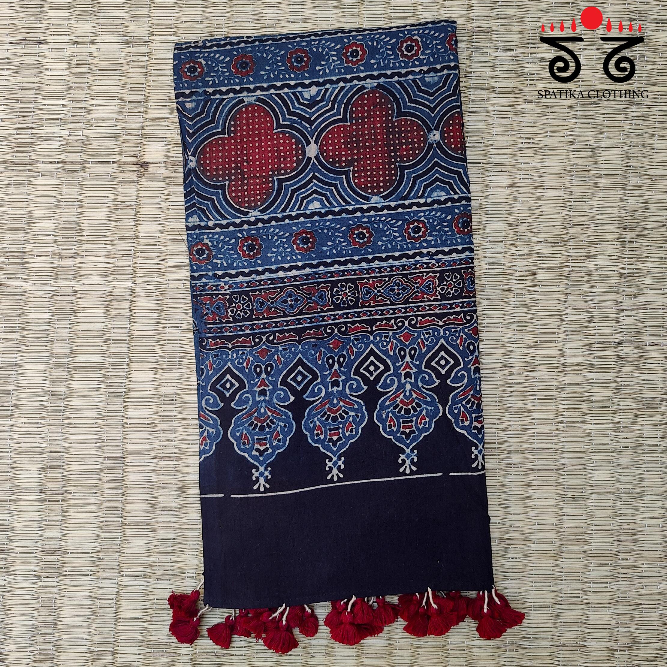 Ajrakh on Mulmul Cotton Dupatta - Natural Dyes