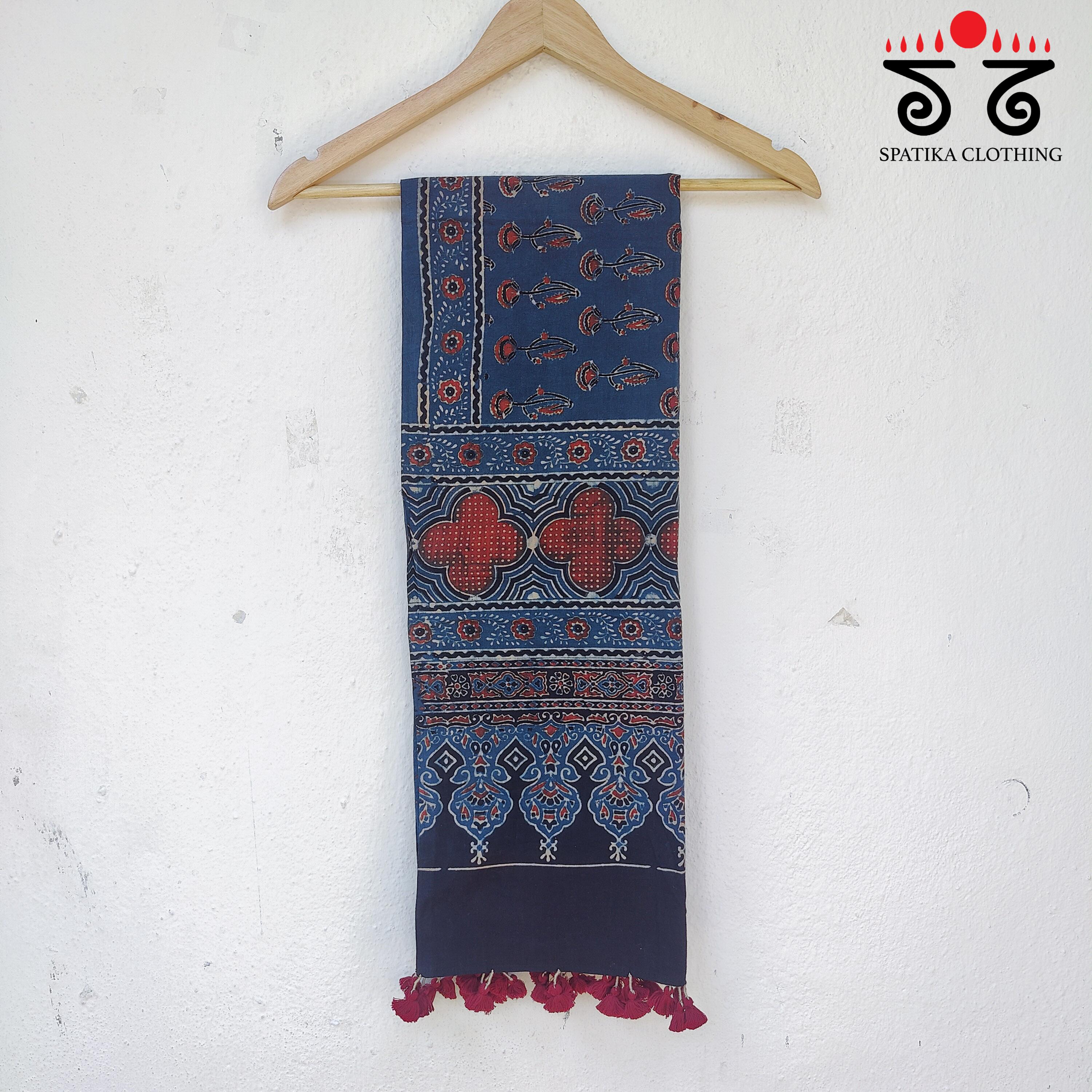 Ajrakh on Mulmul Cotton Dupatta - Natural Dyes