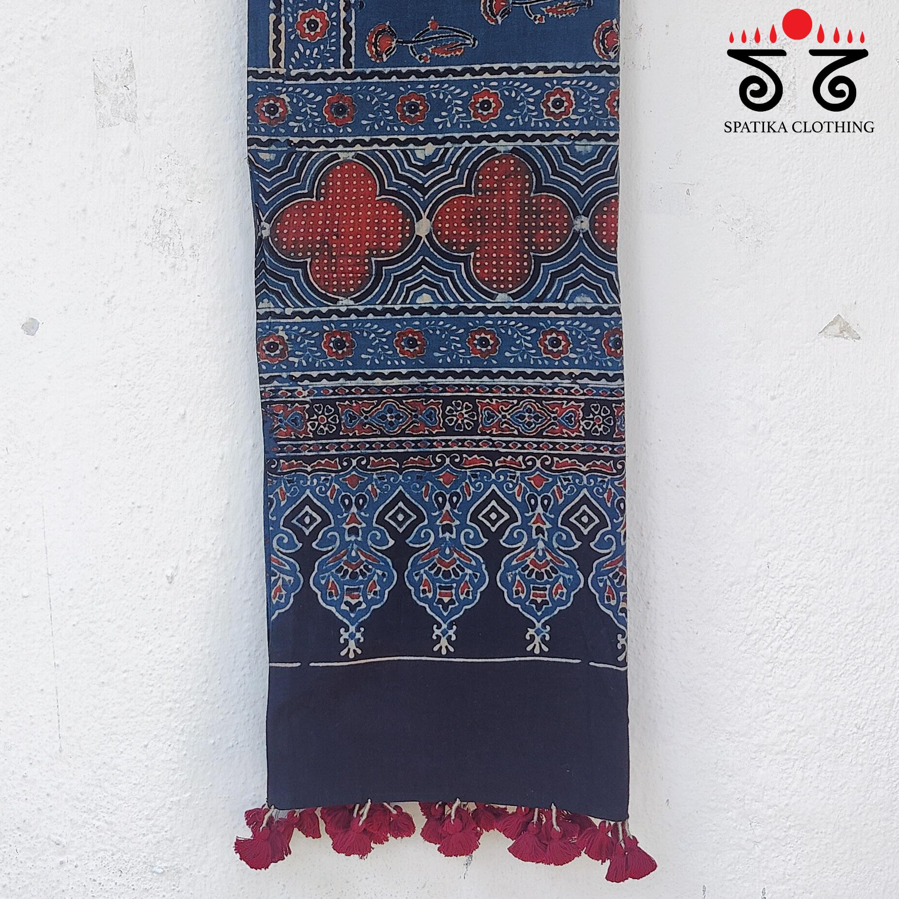 Ajrakh on Mulmul Cotton Dupatta - Natural Dyes