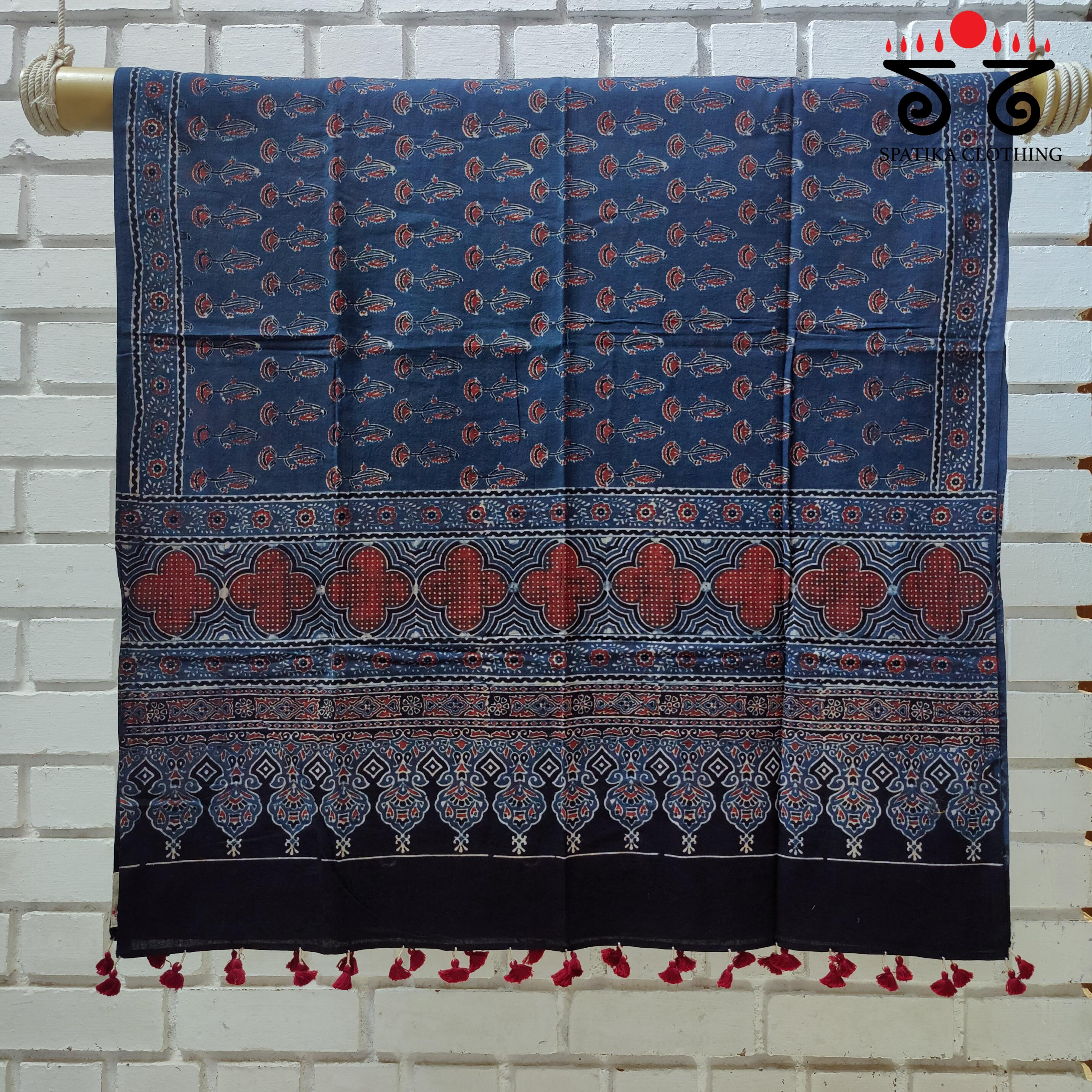 Ajrakh on Mulmul Cotton Dupatta - Natural Dyes