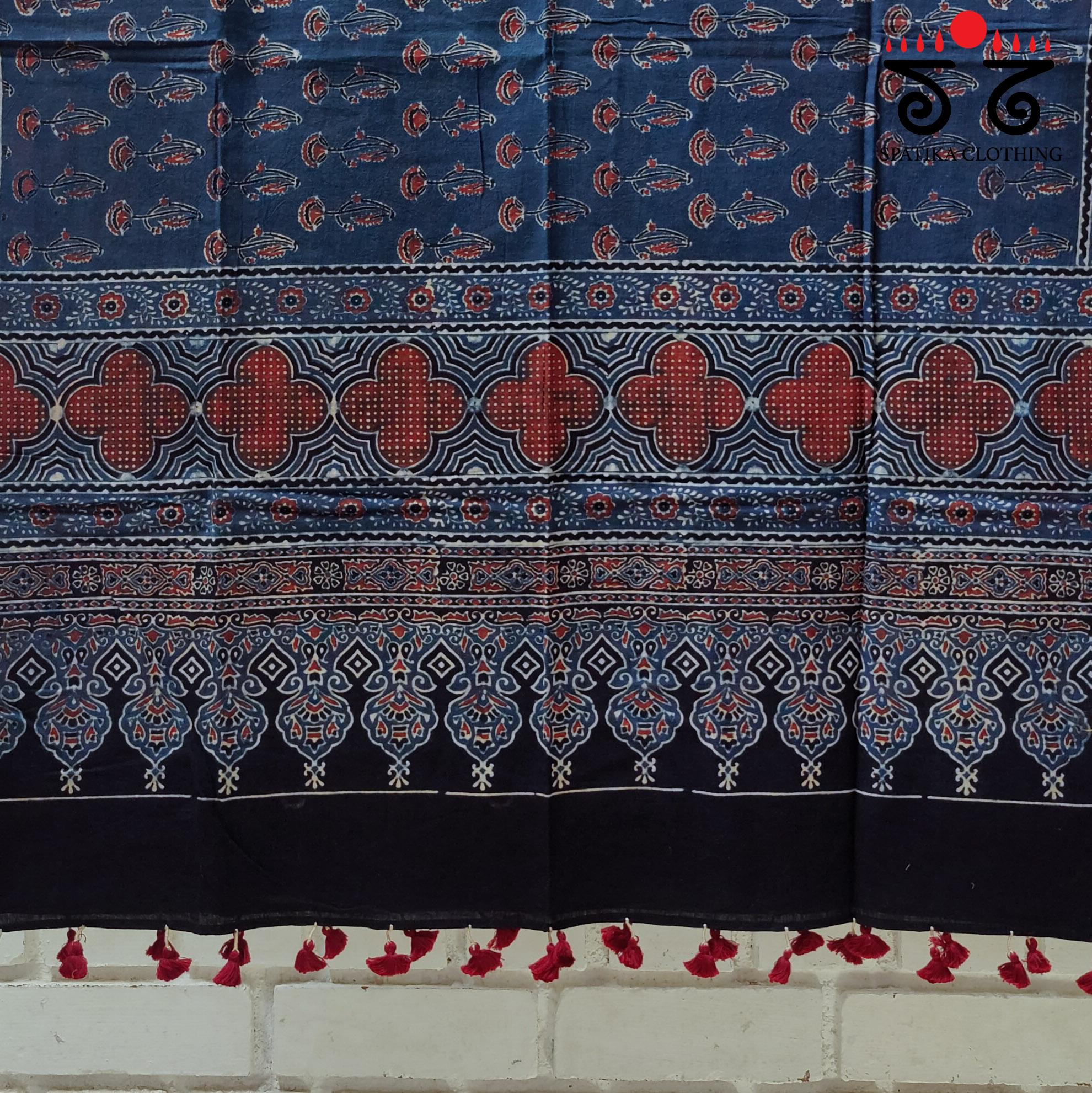 Ajrakh on Mulmul Cotton Dupatta - Natural Dyes