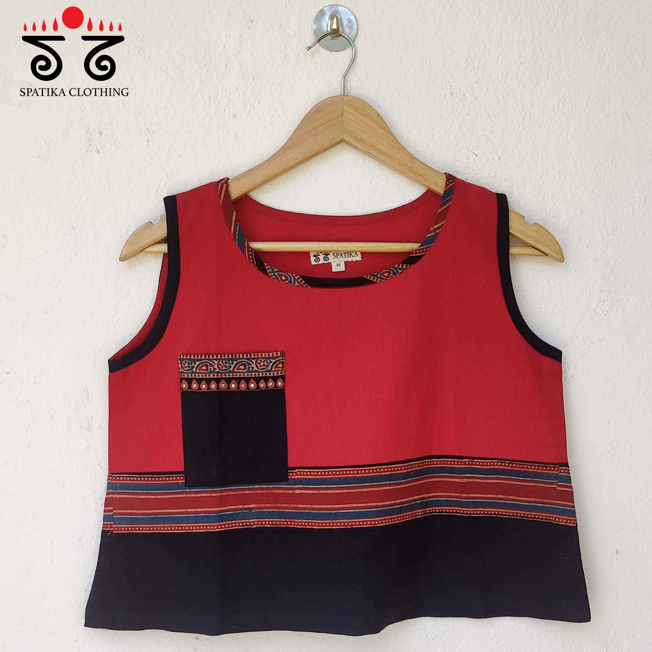 Ajrakh Patch Pocket Crop Top