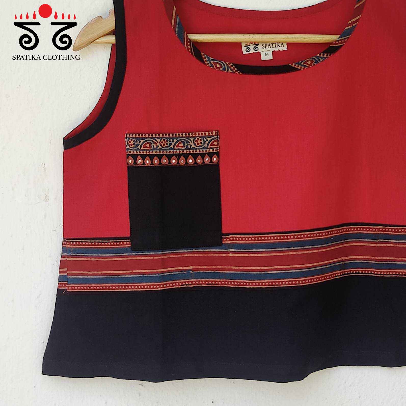 Ajrakh Patch Pocket Crop Top