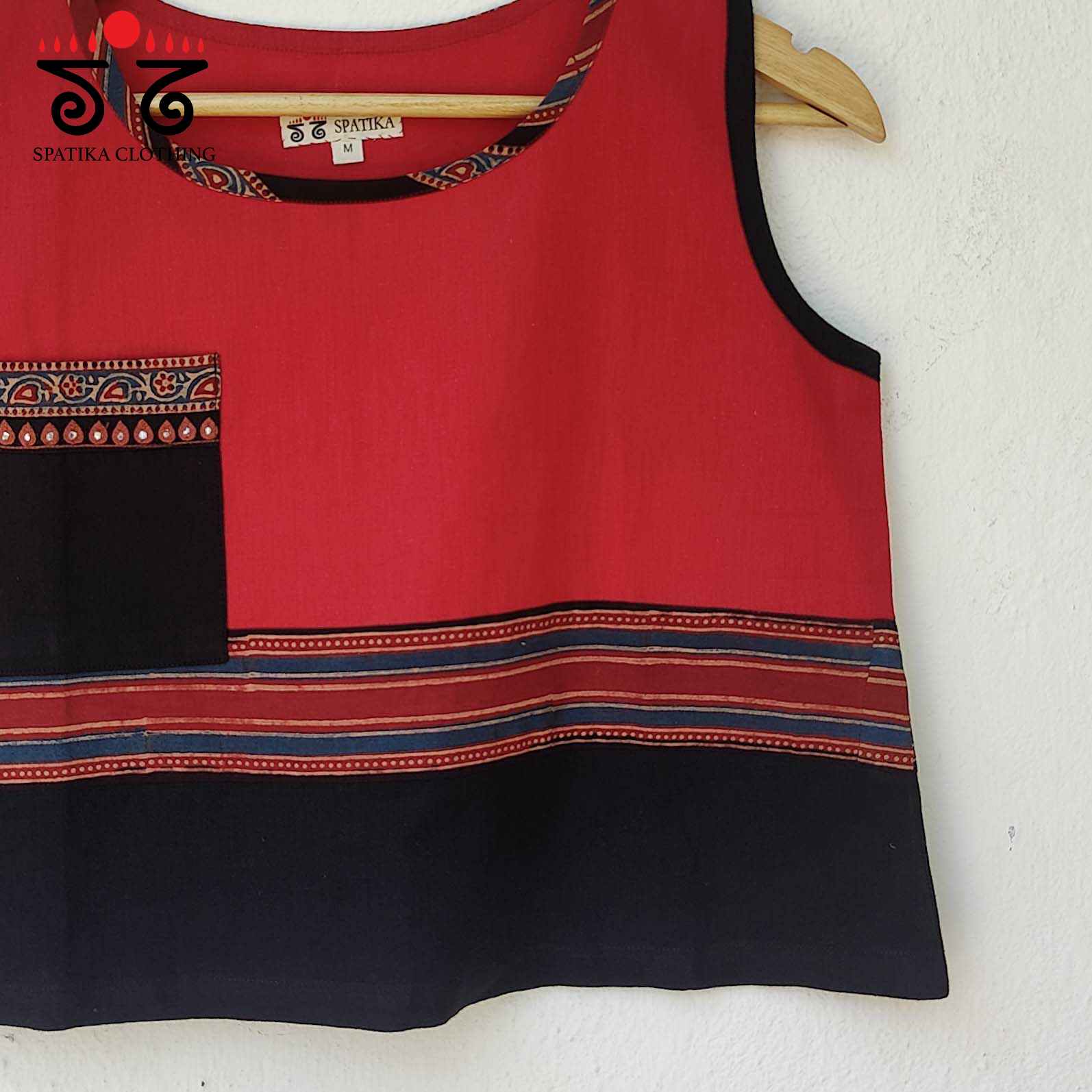 Ajrakh Patch Pocket Crop Top