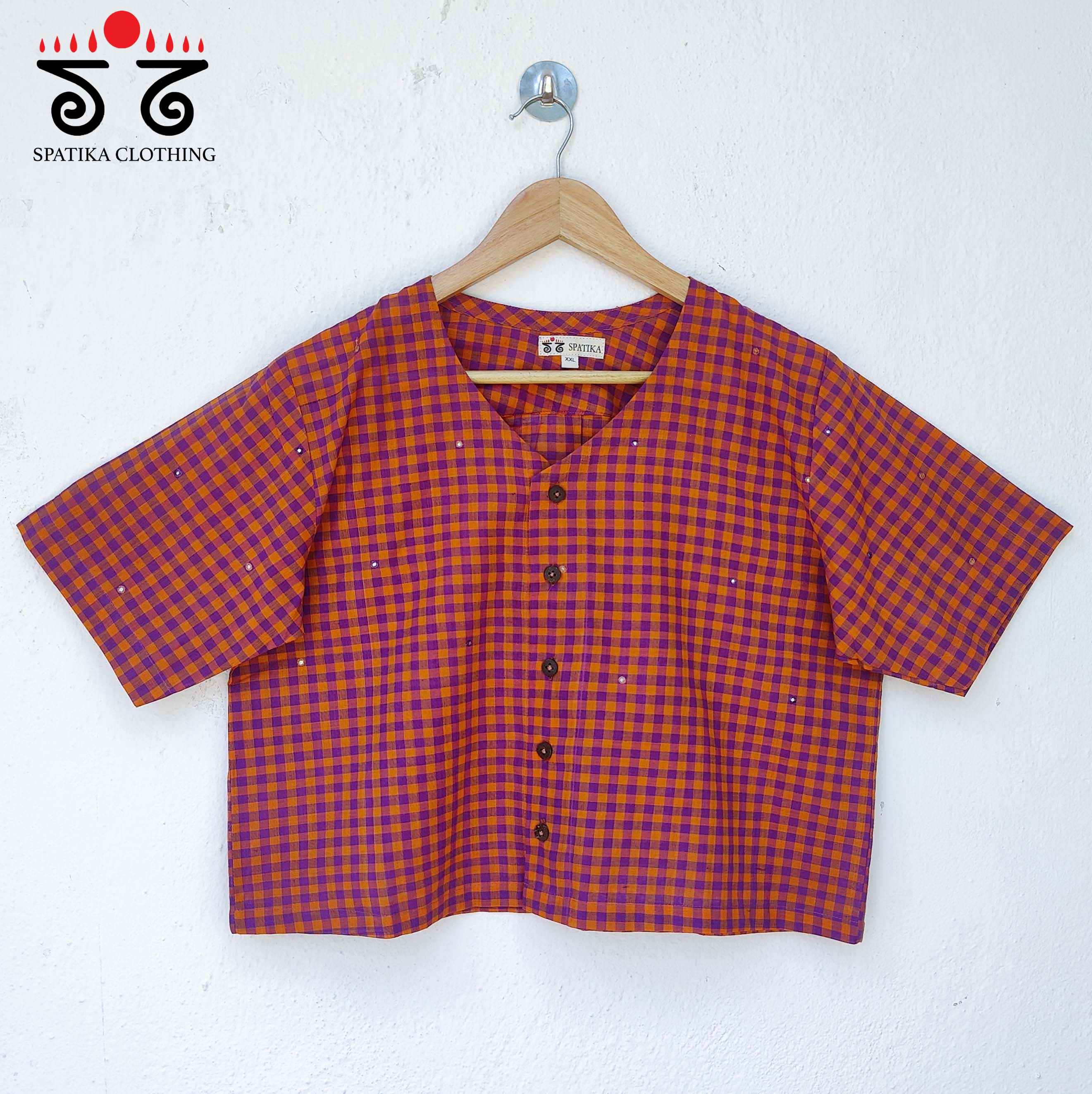 Checked Hand Embroidered Crop Top