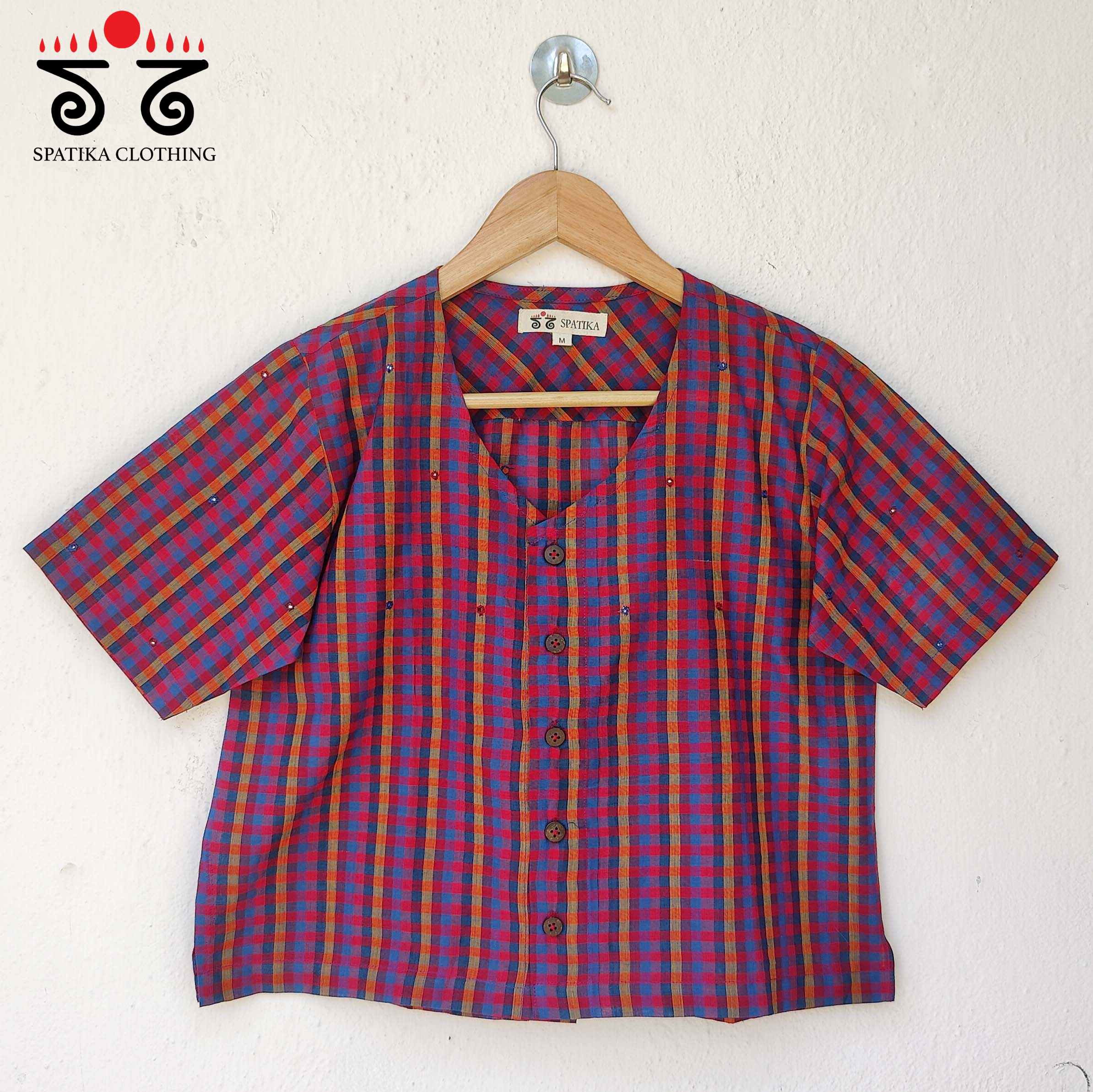 Checked Hand Embroidered Crop Top