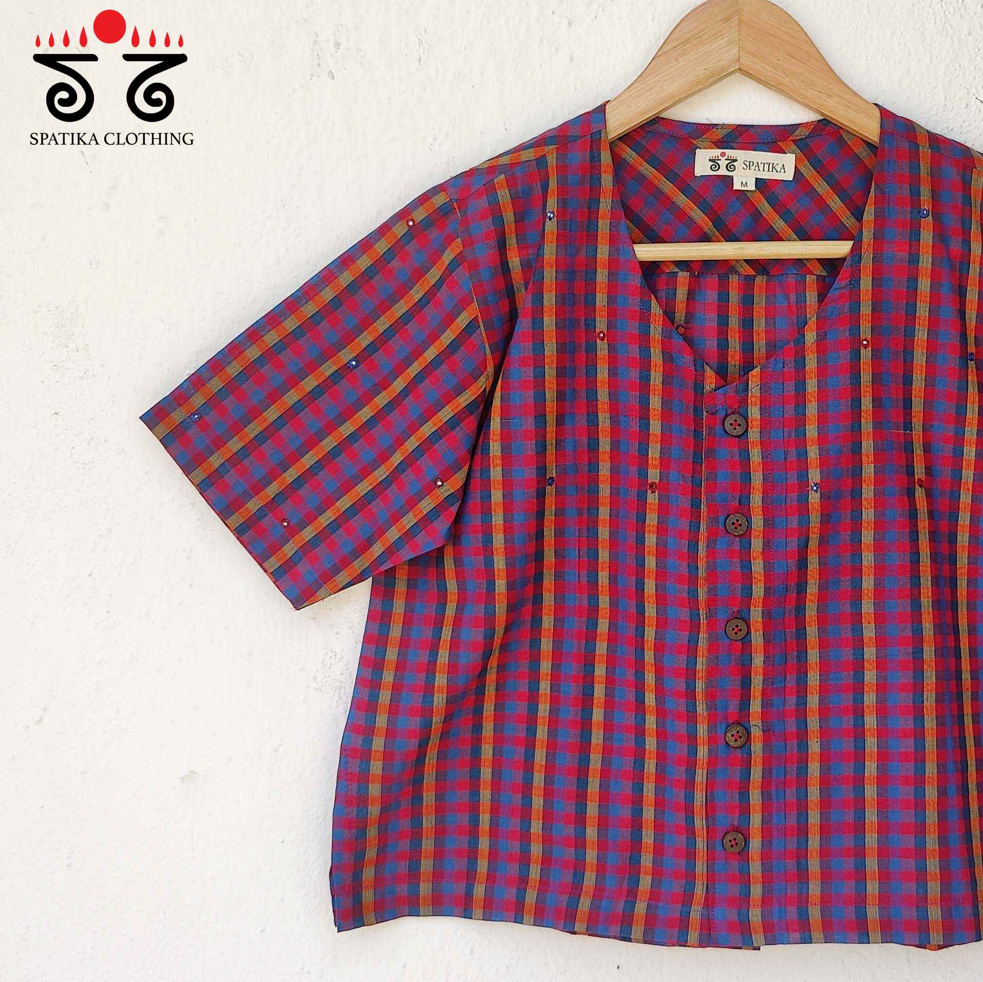 Checked Hand Embroidered Crop Top