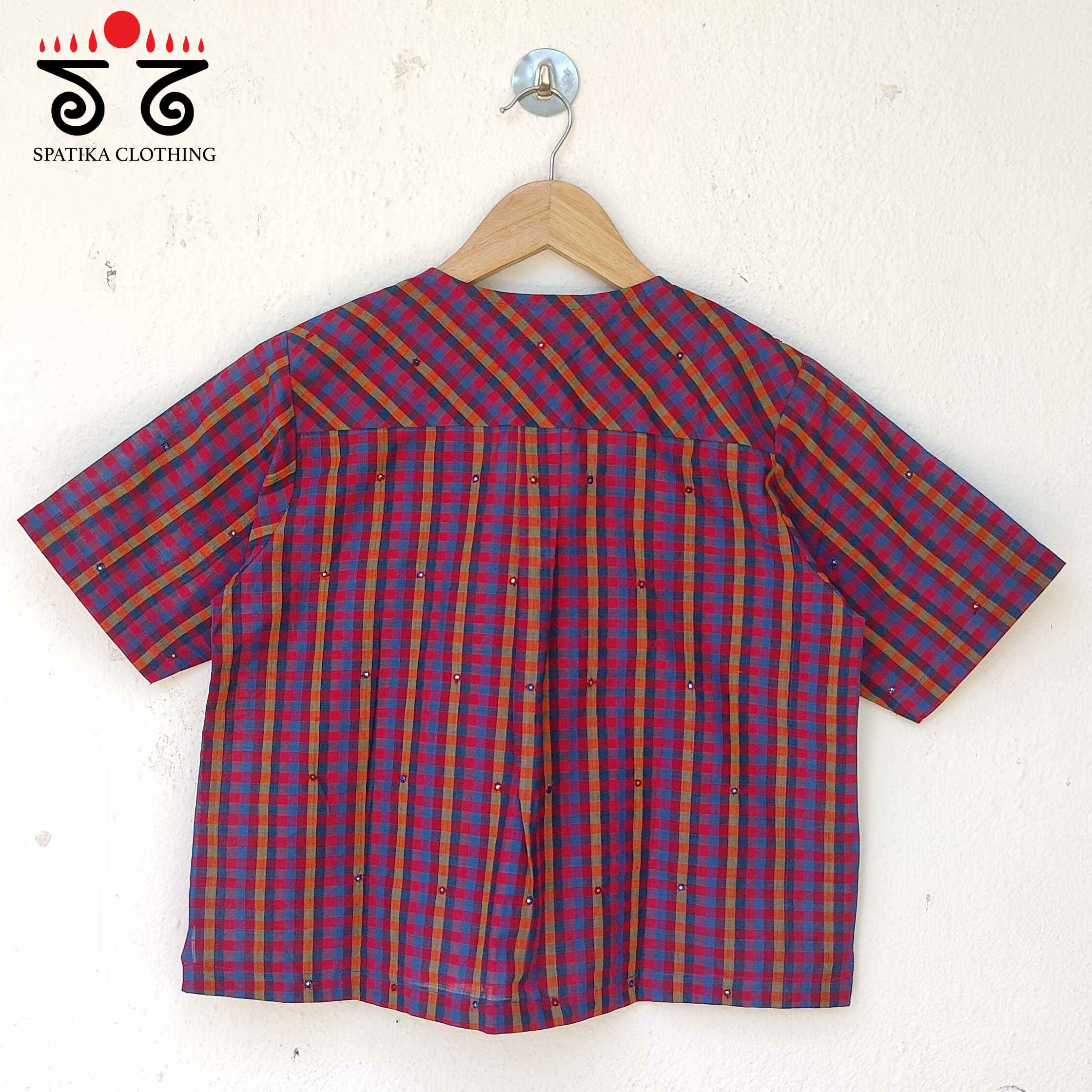 Checked Hand Embroidered Crop Top