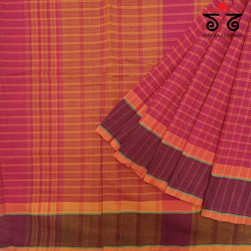 Checked Handwoven Kanchi Cotton Saree