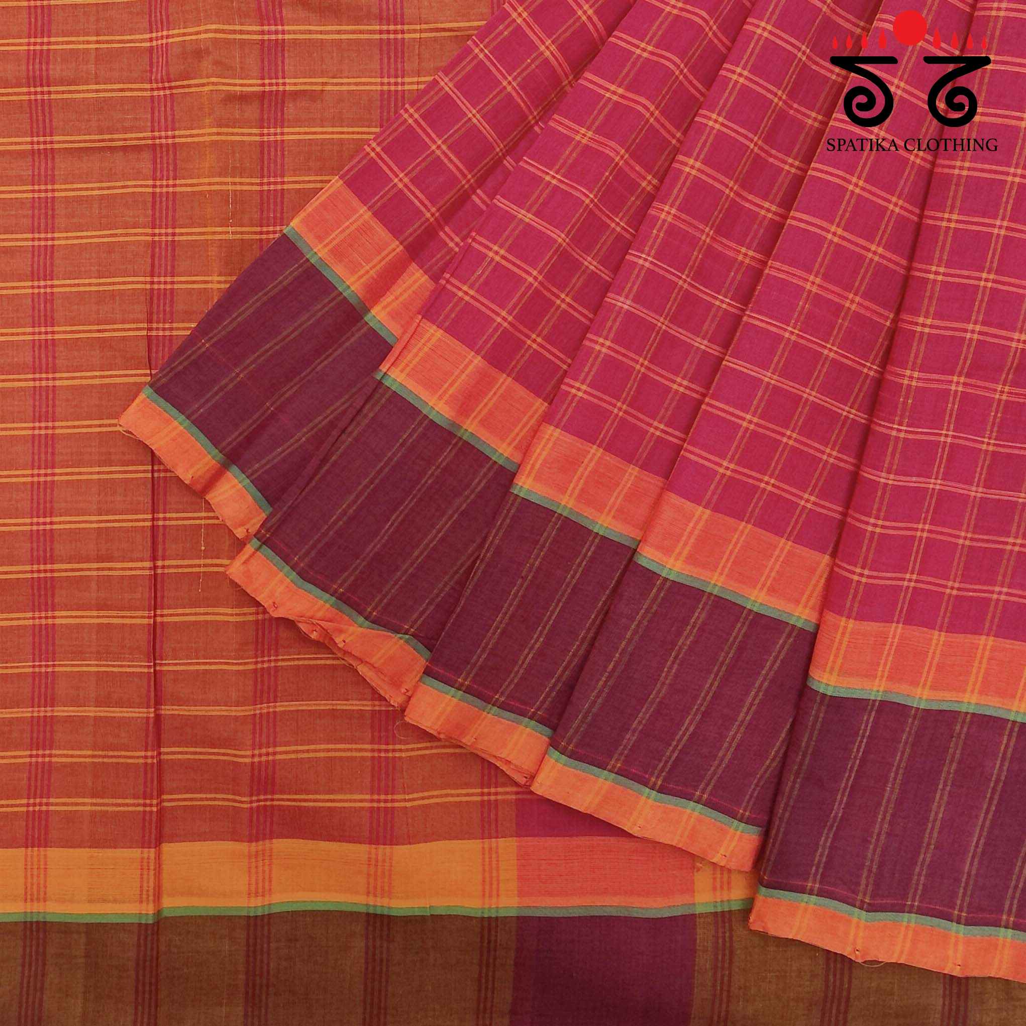 Checked Handwoven Kanchi Cotton Saree