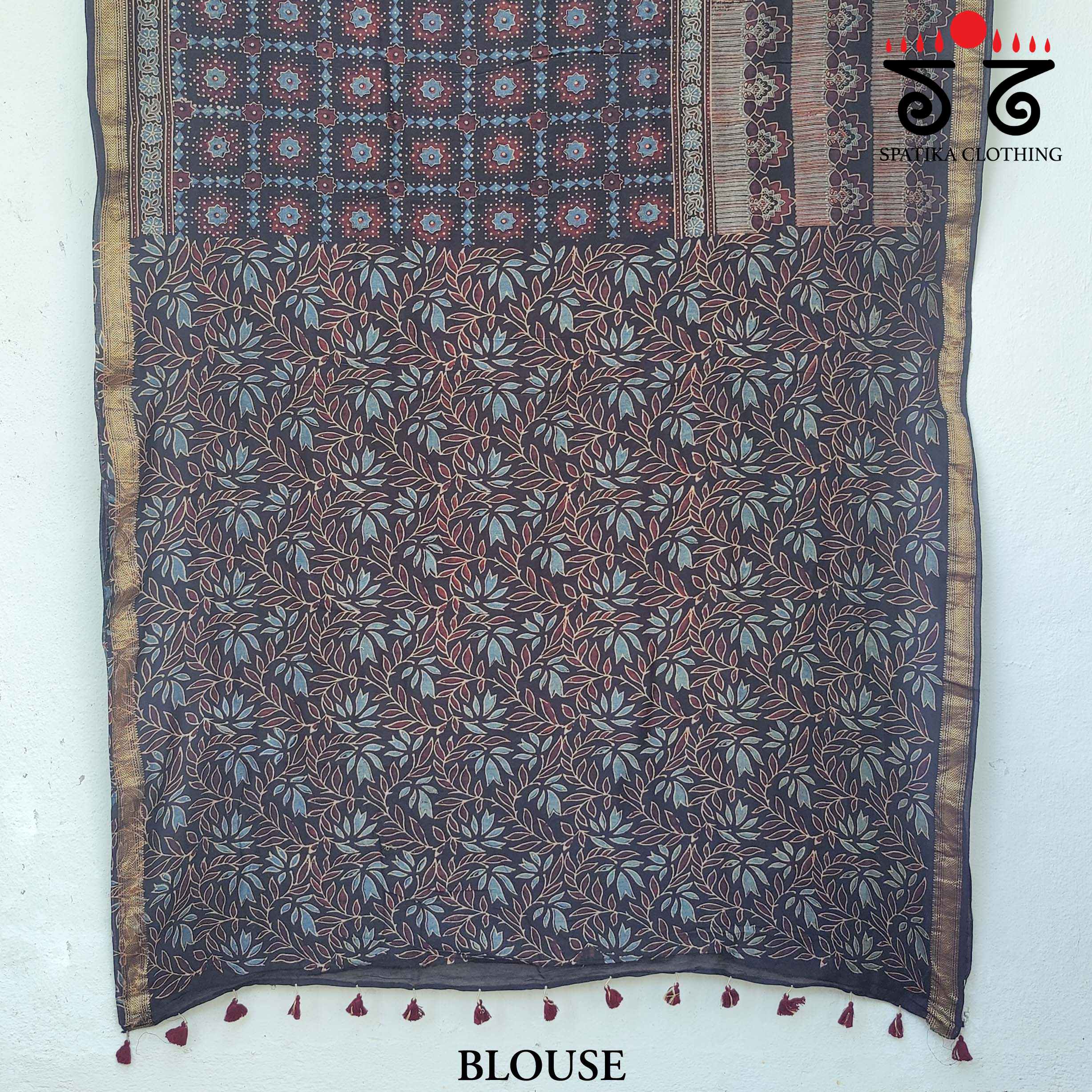 Ajrakh Handblock Print on Maheshwari Saree