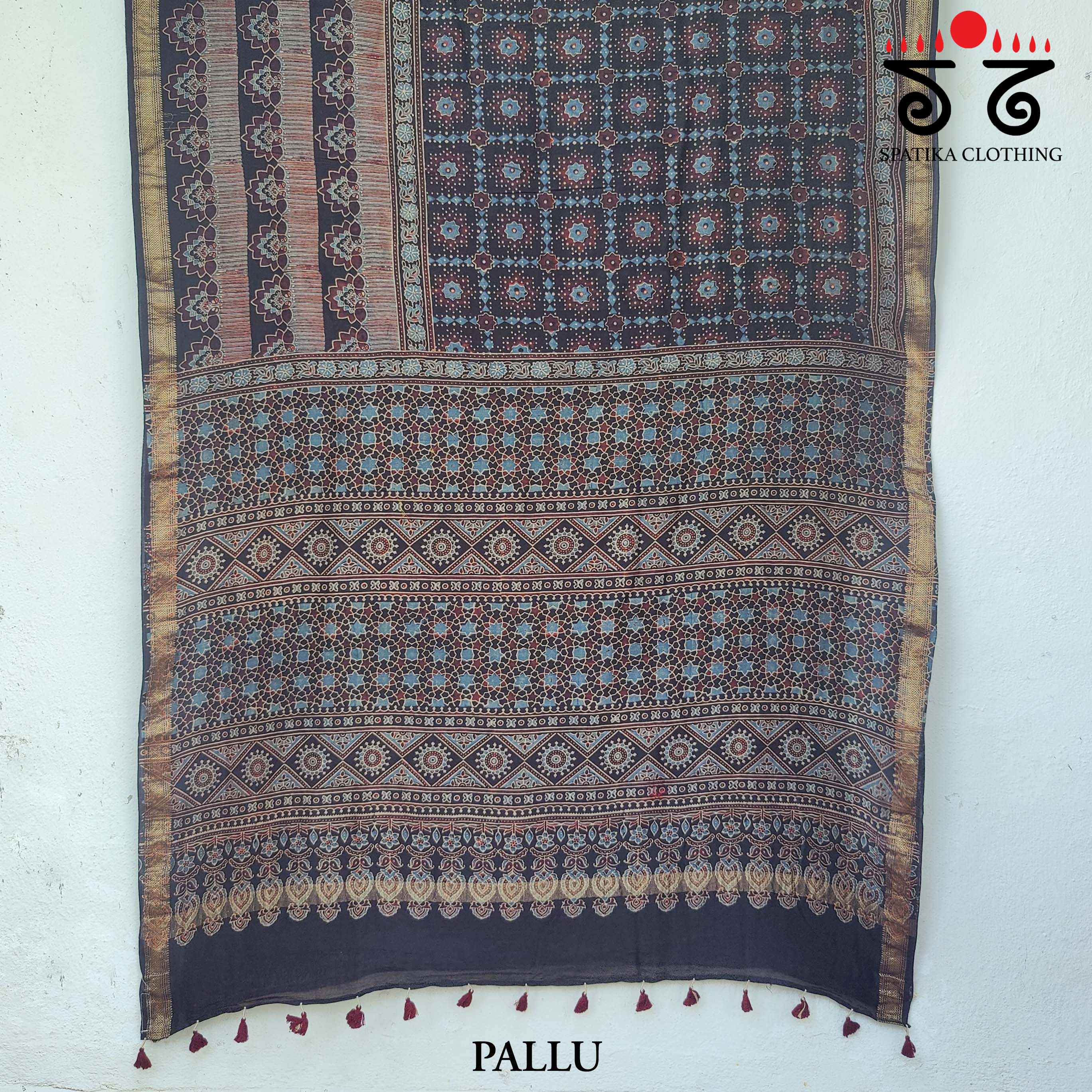 Ajrakh Handblock Print on Maheshwari Saree