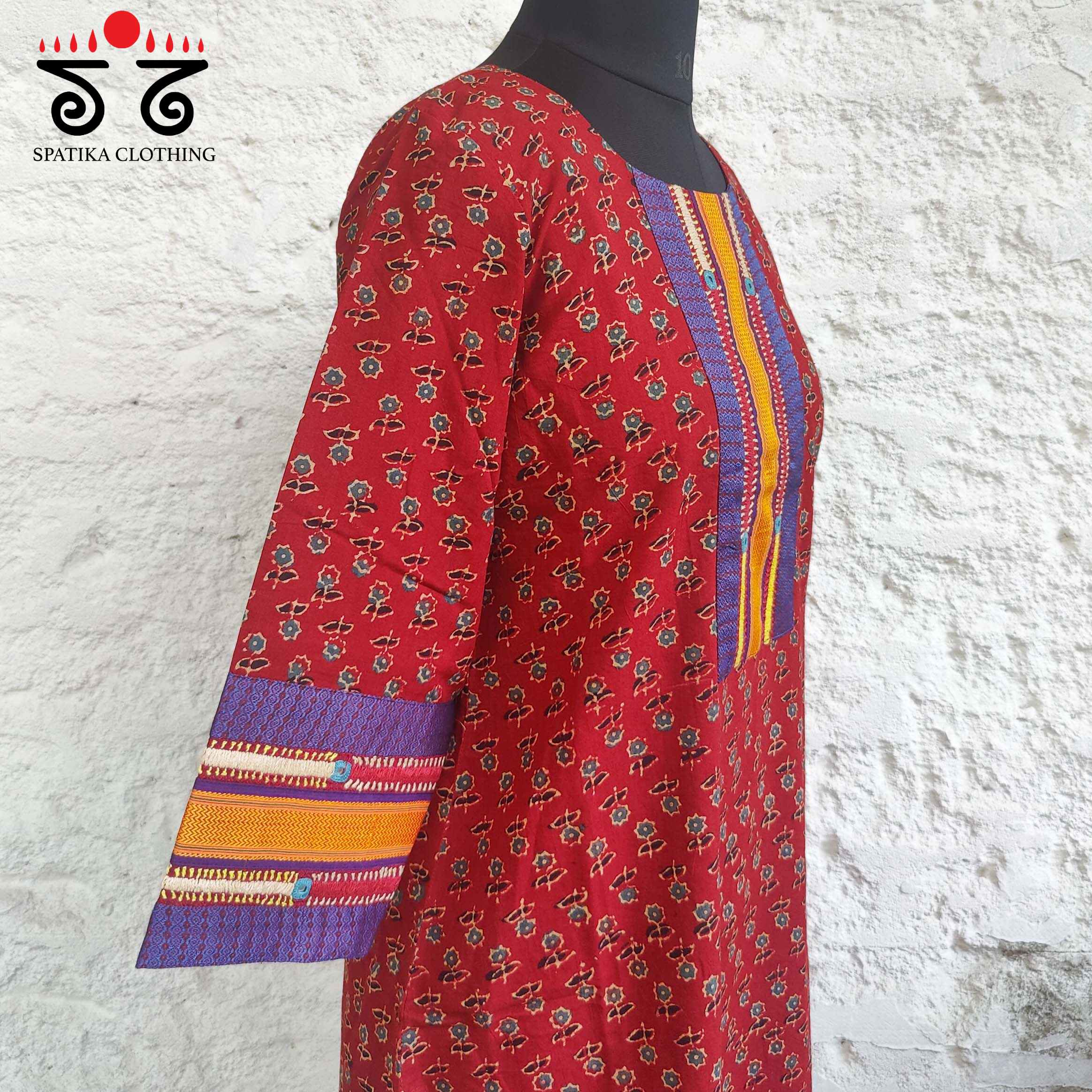 Ajrakh - Khun Hand Embroidered Kurta