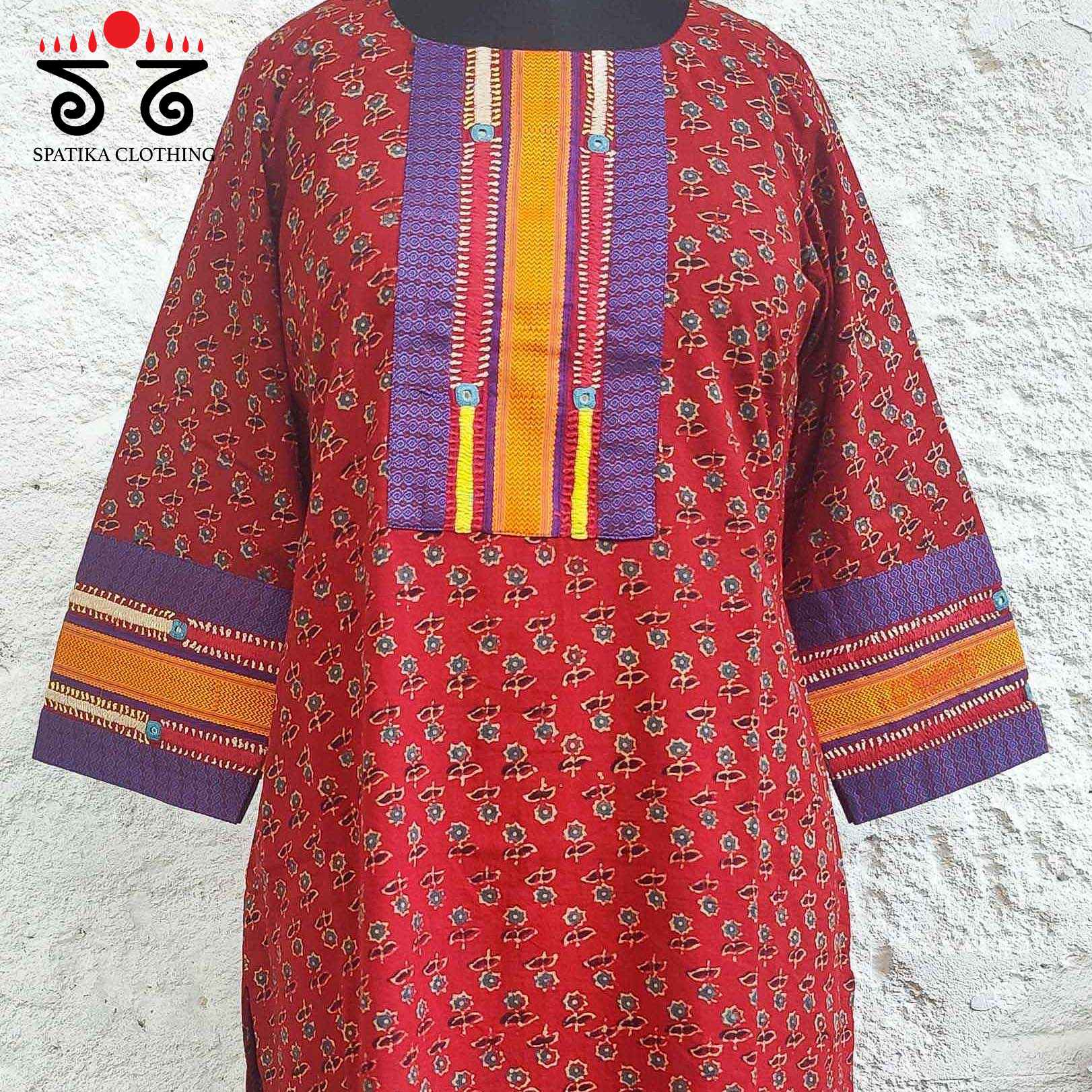 Ajrakh - Khun Hand Embroidered Kurta