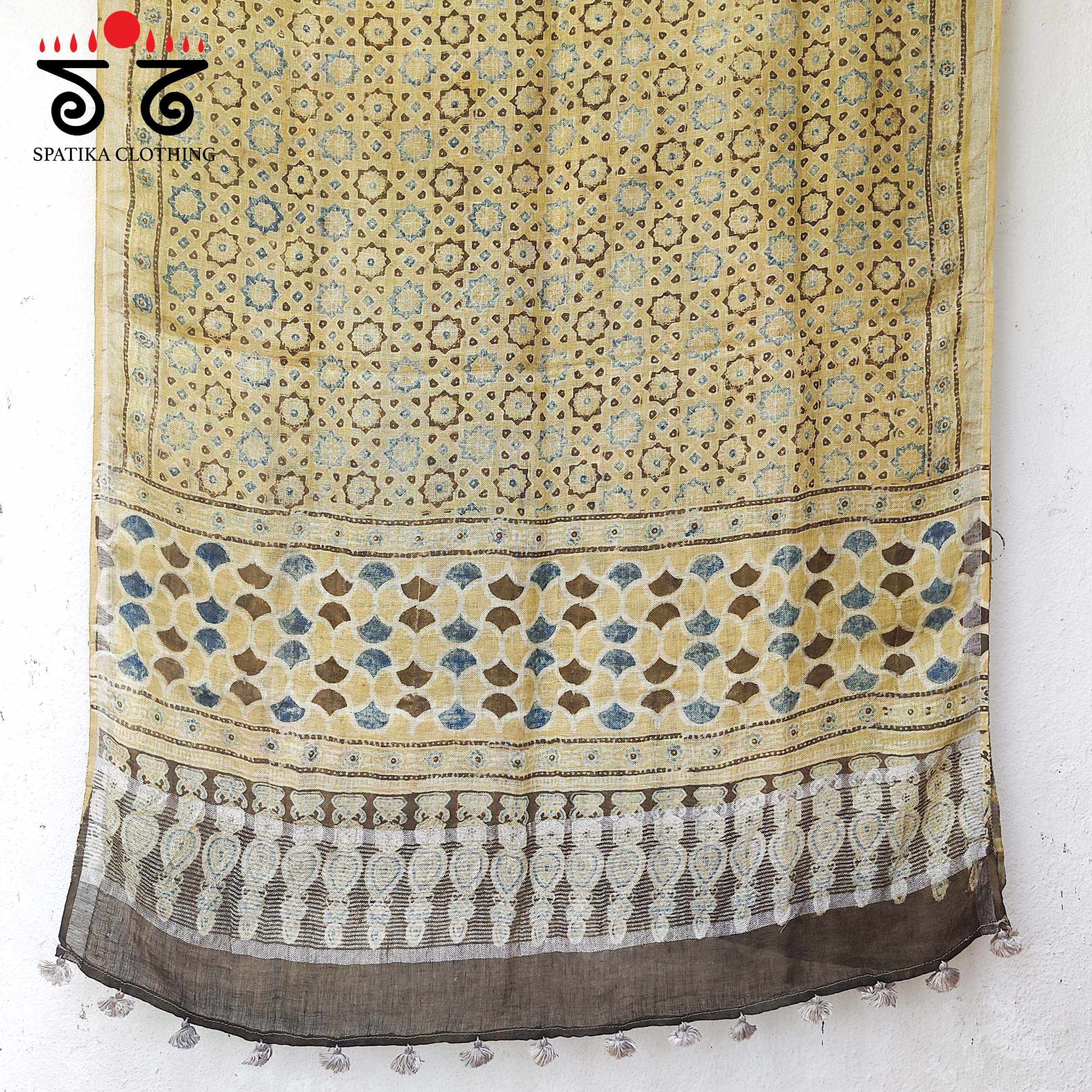 Ajrakh on Linen cotton Stole