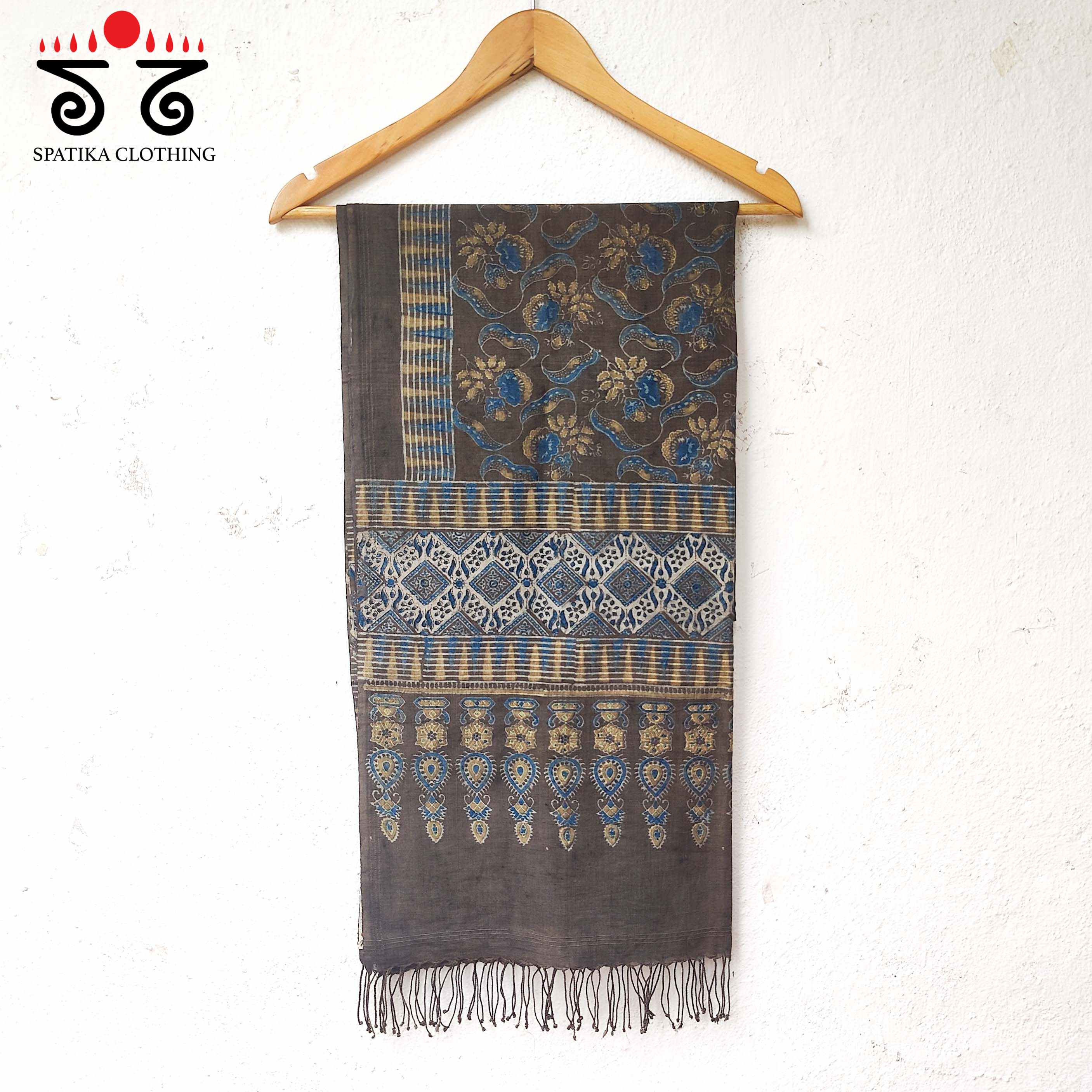 Ajrakh on Mulmul Cotton Stole - Natural Dyes