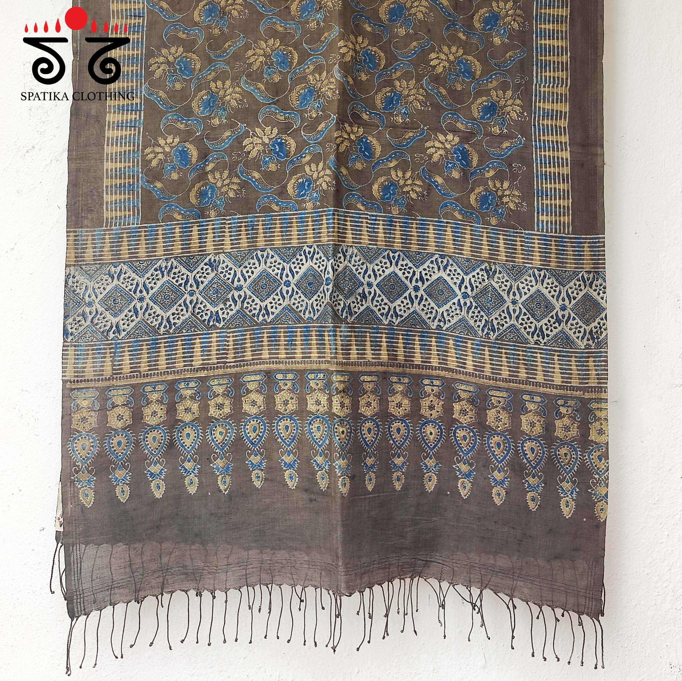 Ajrakh on Mulmul Cotton Stole - Natural Dyes