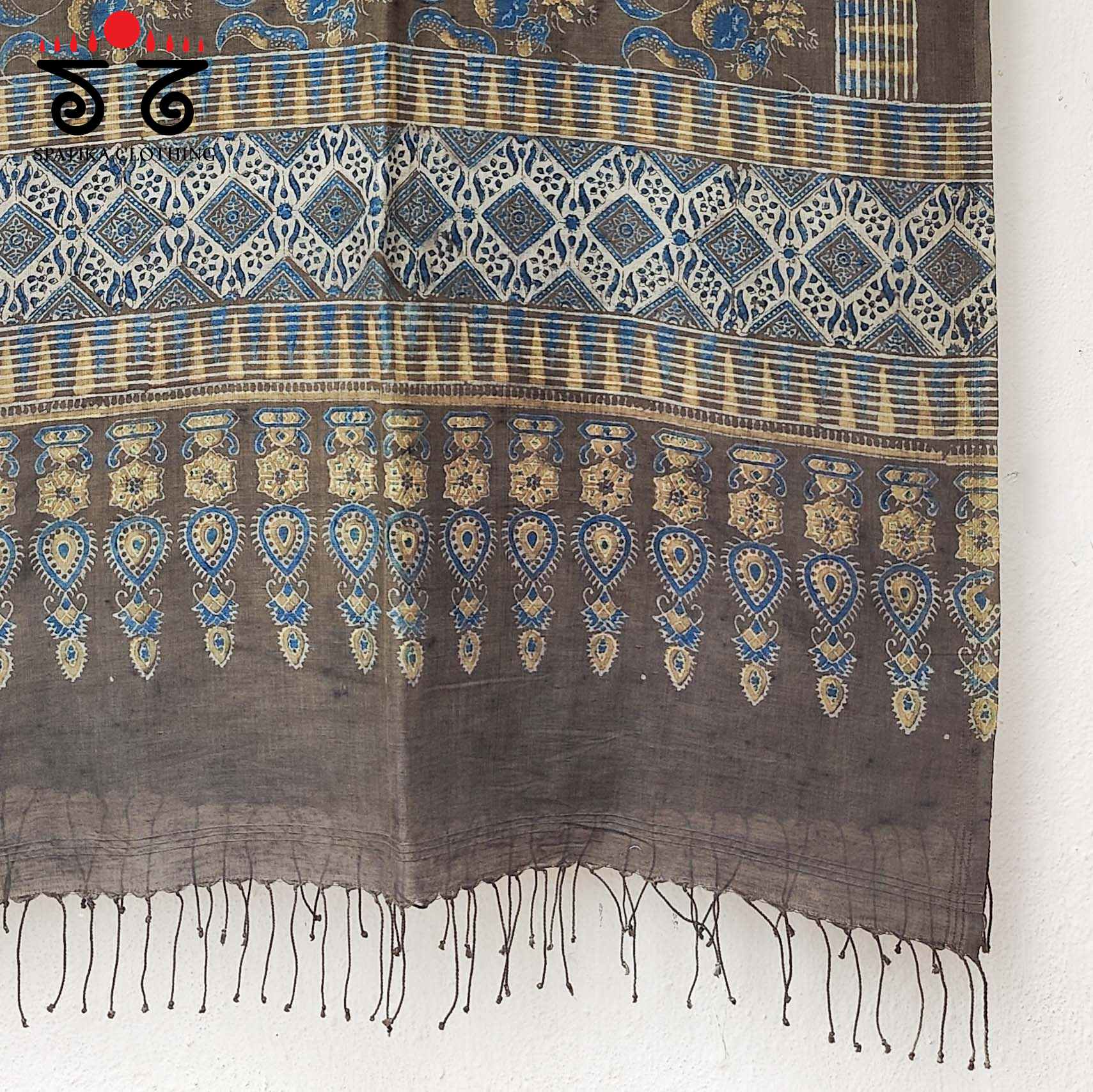 Ajrakh on Mulmul Cotton Stole - Natural Dyes