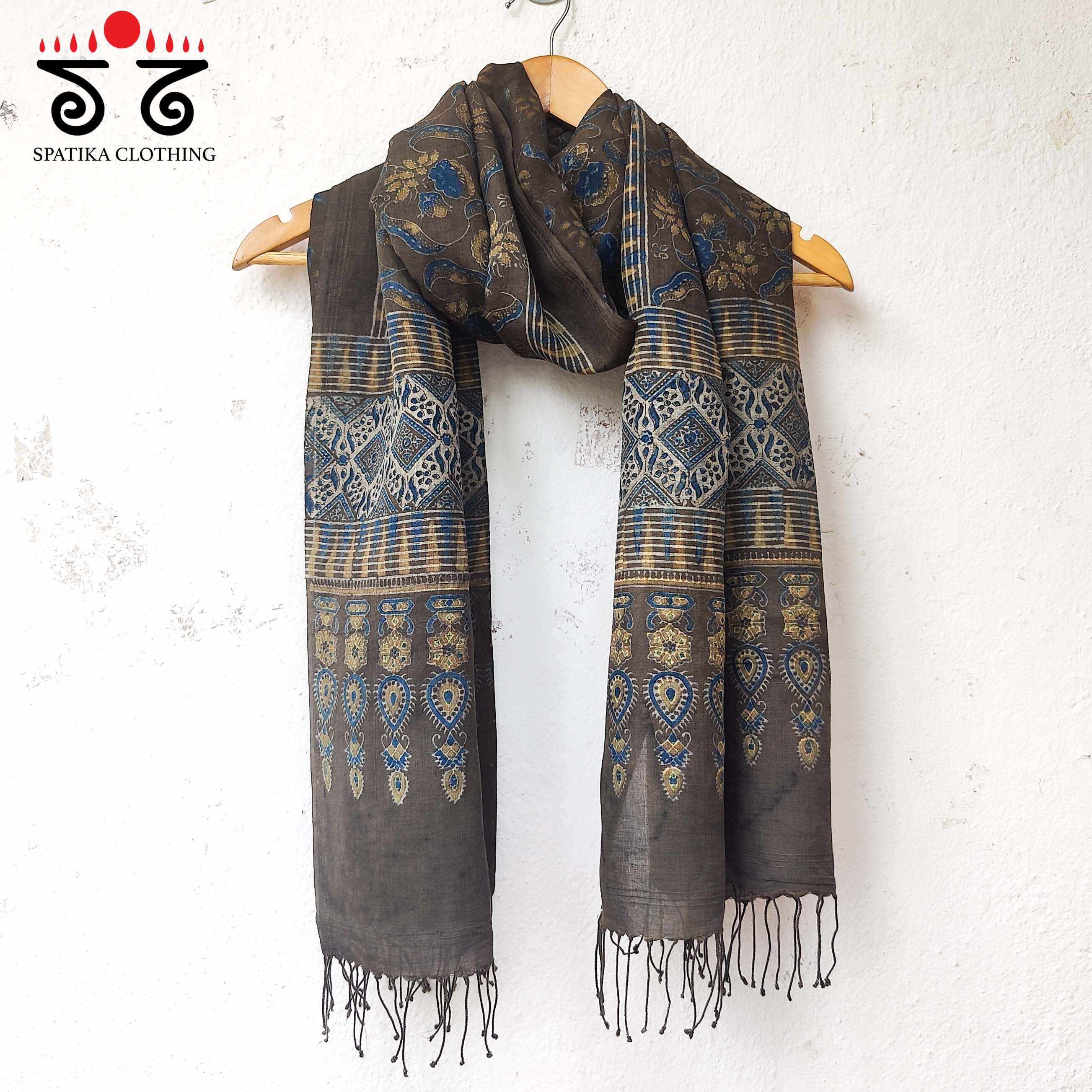 Ajrakh on Mulmul Cotton Stole - Natural Dyes