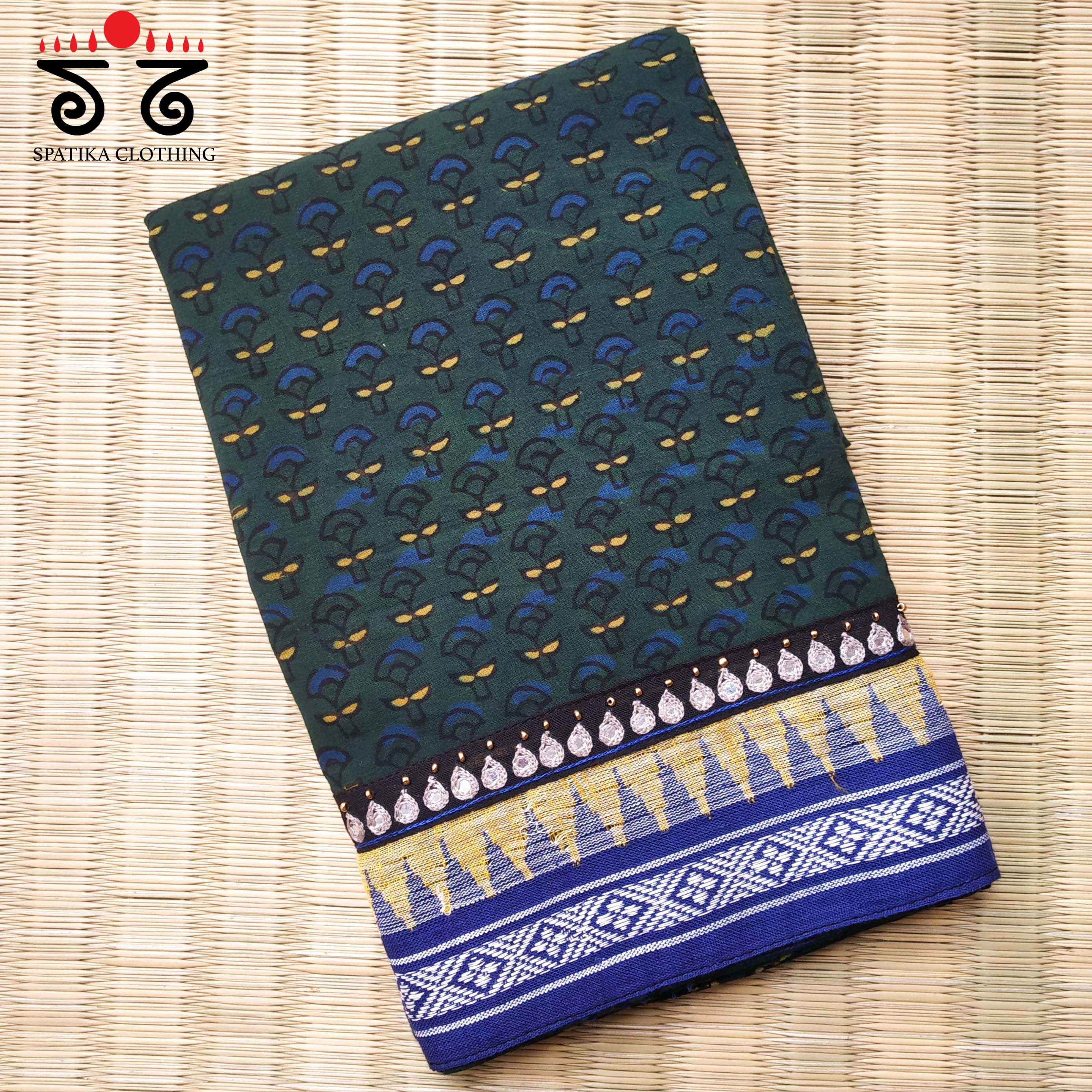 Ajrakh - Hand Embroidered Blouse Fabric