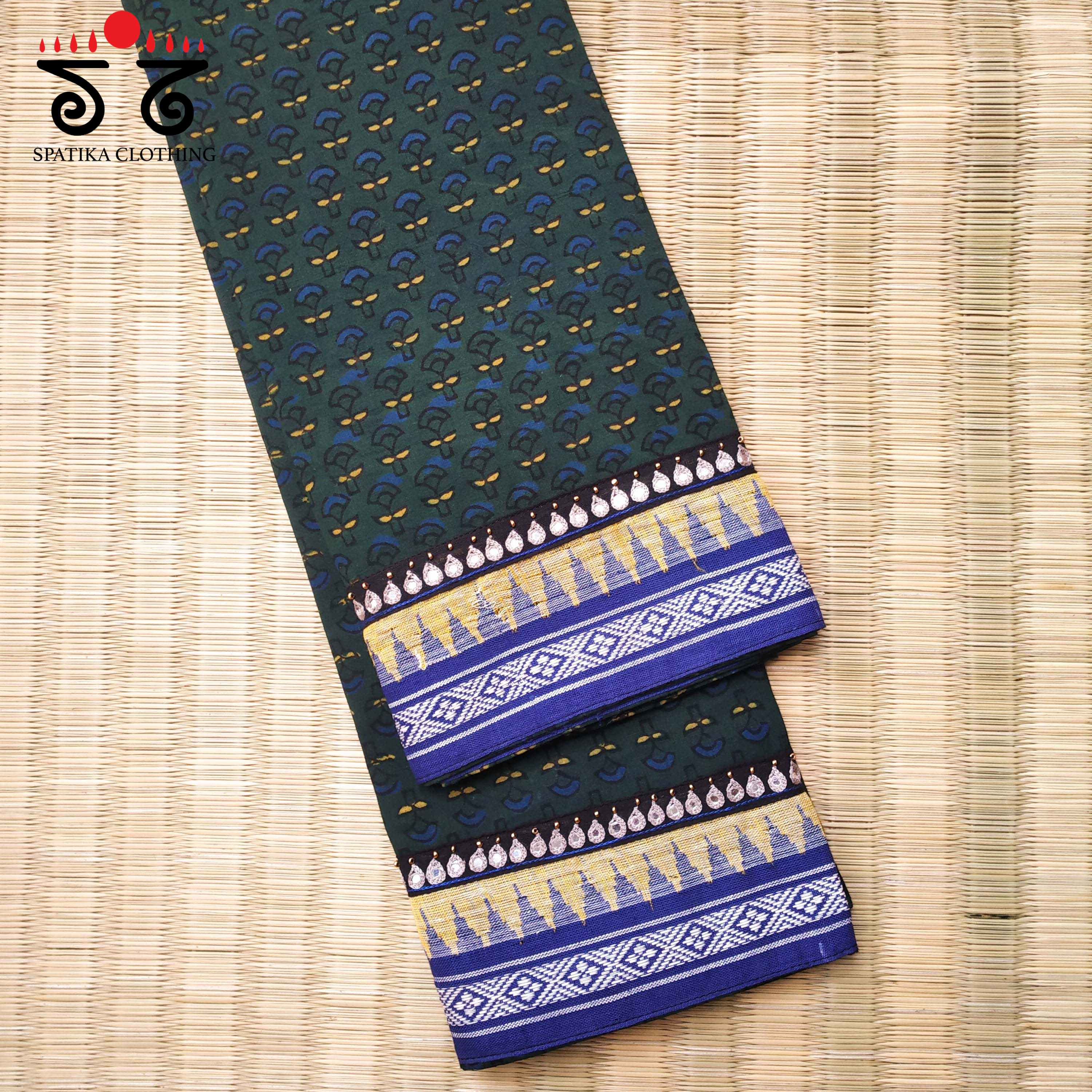 Ajrakh - Hand Embroidered Blouse Fabric