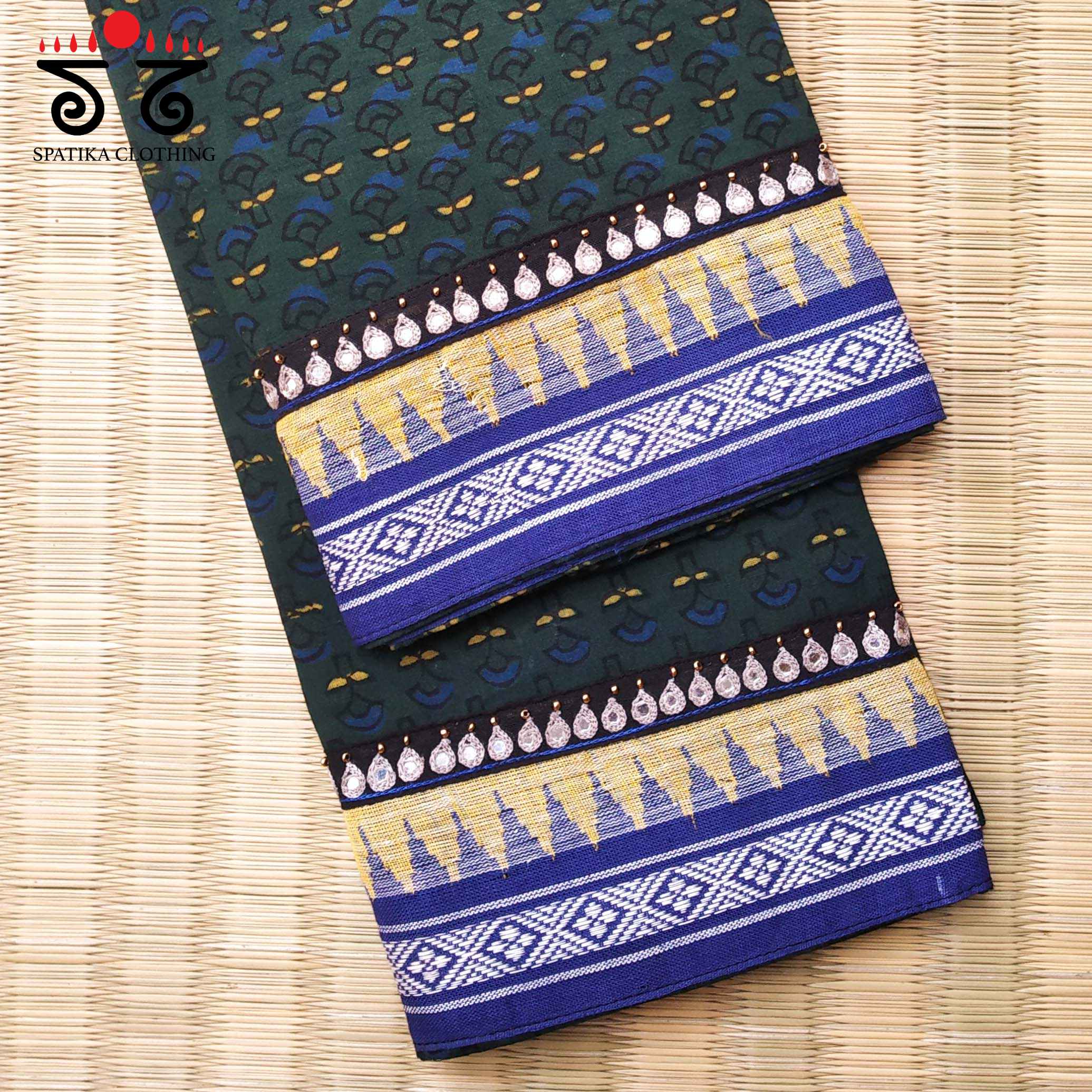 Ajrakh - Hand Embroidered Blouse Fabric