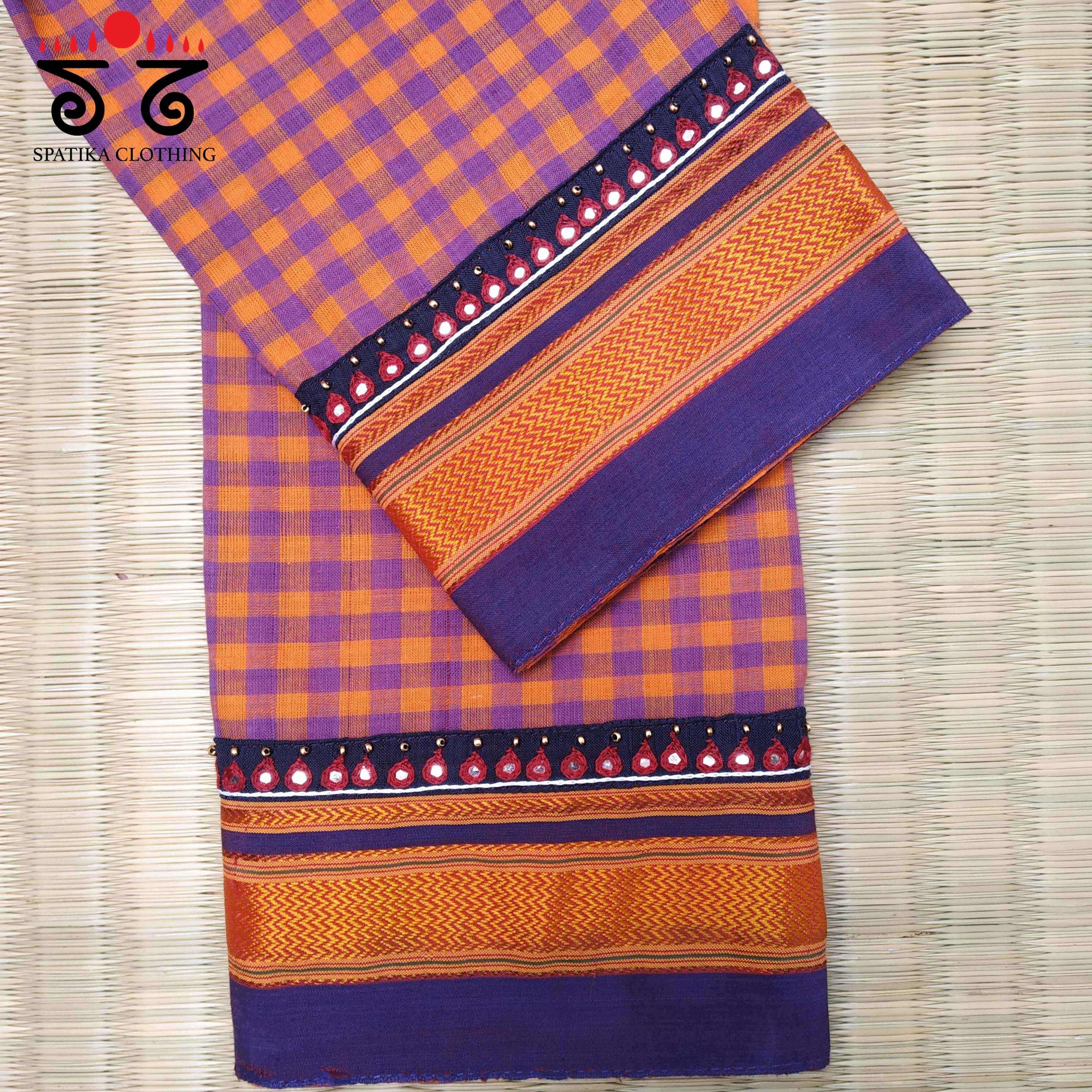 Mangalagiri Cotton - Hand Embroidered Blouse Fabric