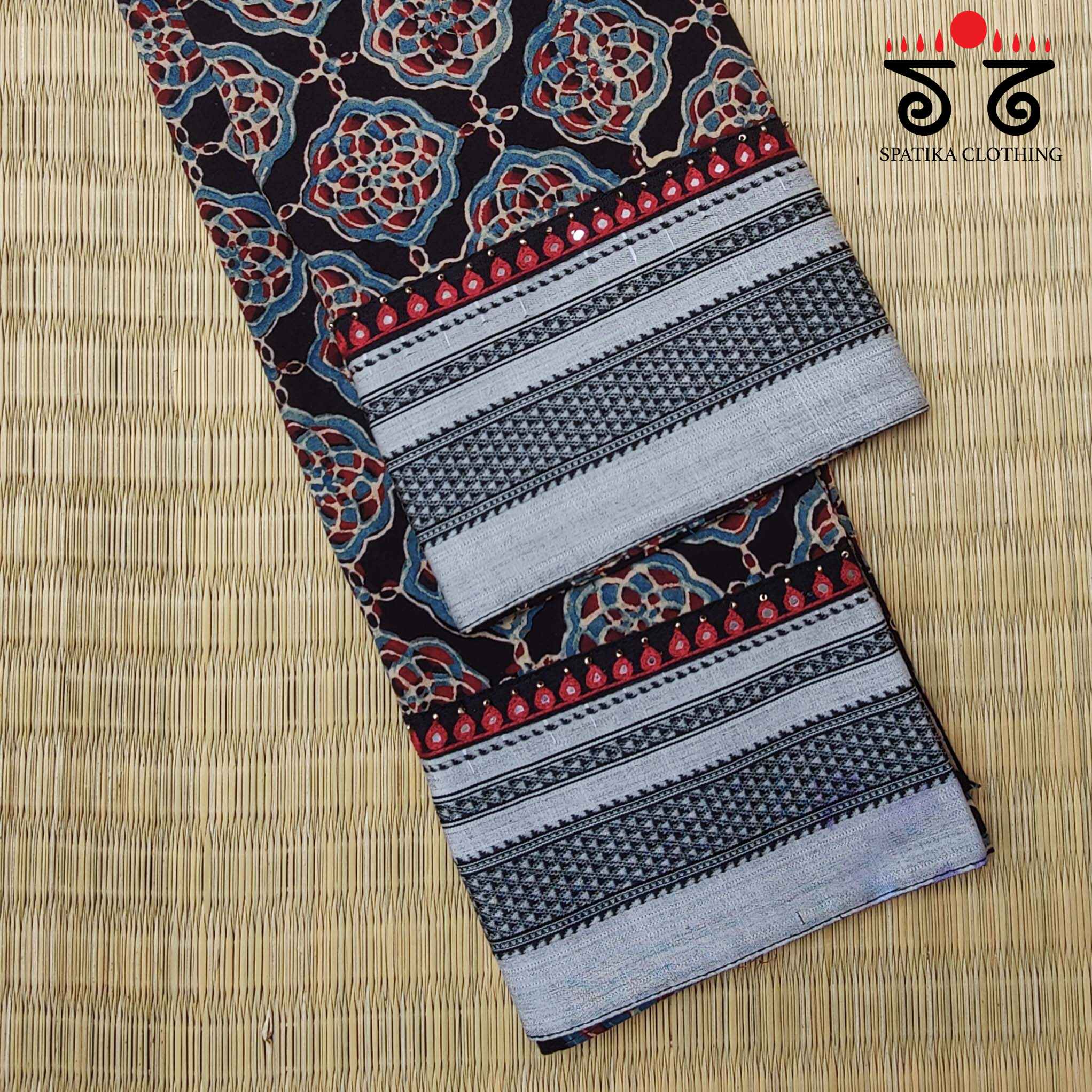 Ajrakh Hand Embroidered Blouse Fabric
